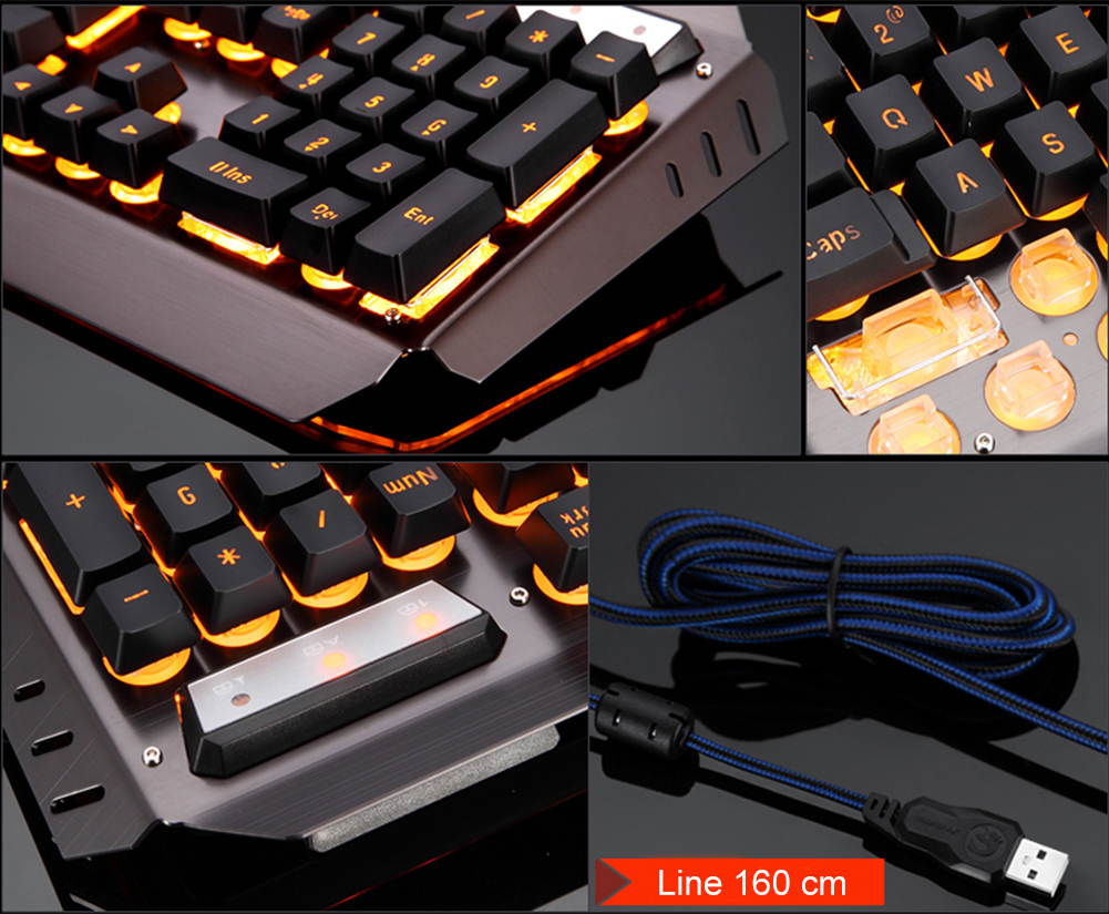 UrChoiceLtd 2017 Technology Orange Yellow LED Backlit Multimedia Ergonomic Usb Gaming Keyboard with a Phone Stand and Lighter Stand + 2000DPI Gaming Mouse + Gaming Mouse Pad For Laptop Computer