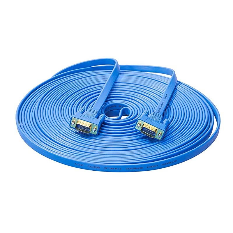 50ft Flat Extra Long VGA Cable for Computer Monitor Male to Male 15 Pin Connector Full HD 1080p SVGA Cord 15 Meters Blue