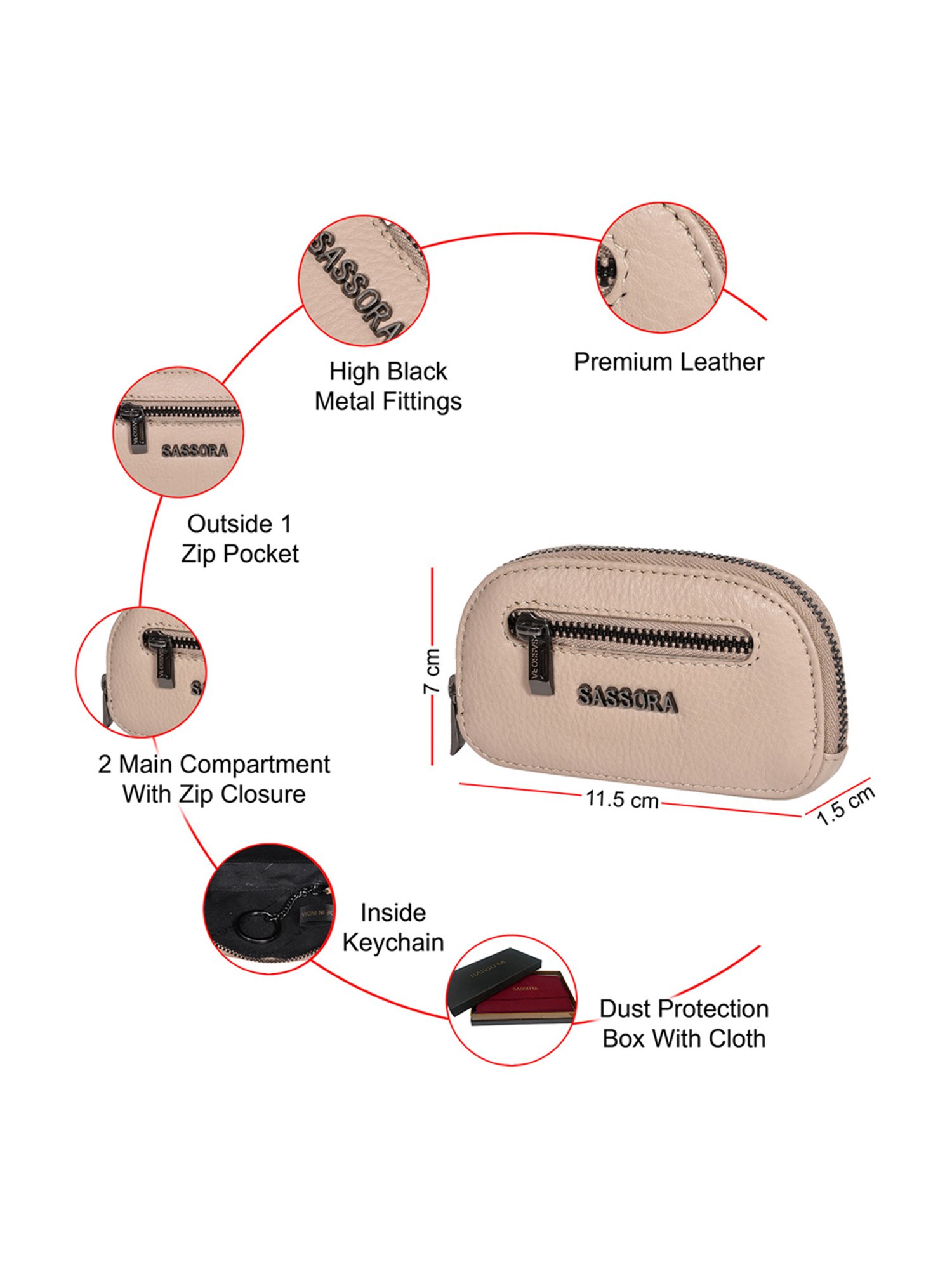 SASSORA Green MAYA Small Leather Car Key Case Pouch