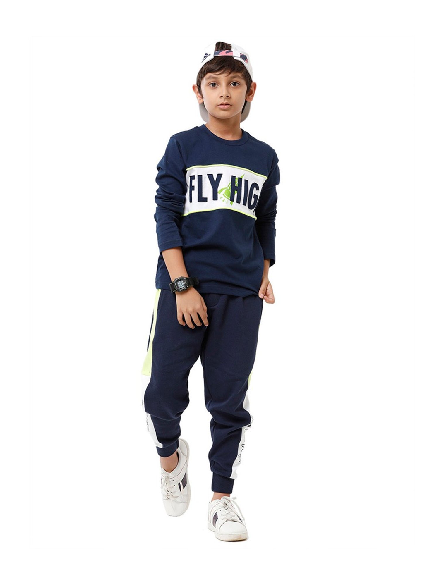 Under Fourteen Only Boys Navy & White Applique Full Sleeves T-Shirt