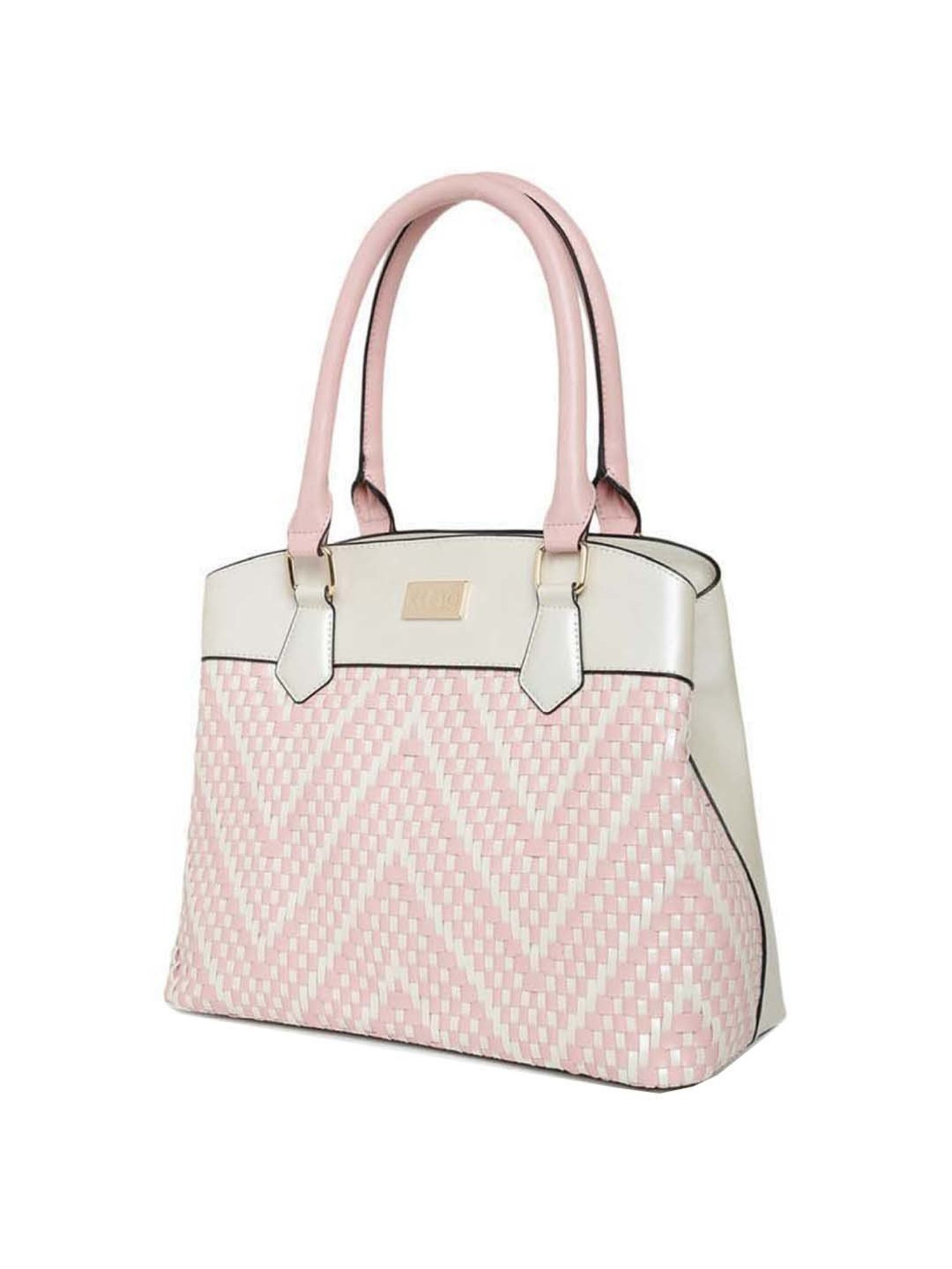 KLEIO Pink & White Textured Medium Handbag