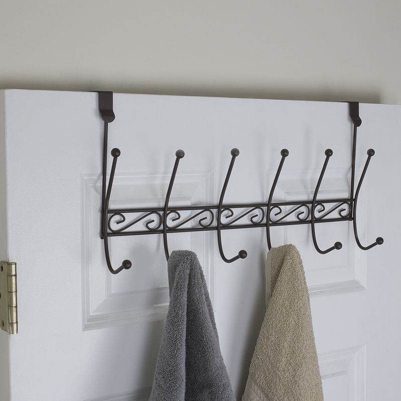 Home Basics Steel Over the Door 6 Hook Hanging Rack, Bronze