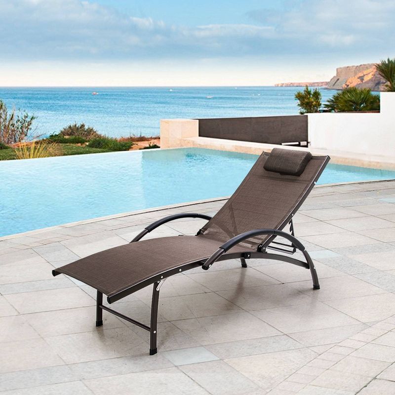 Outdoor Reclining Chaise Lounge Chair with Adjustable Backrest - Brown - Crestlive Products