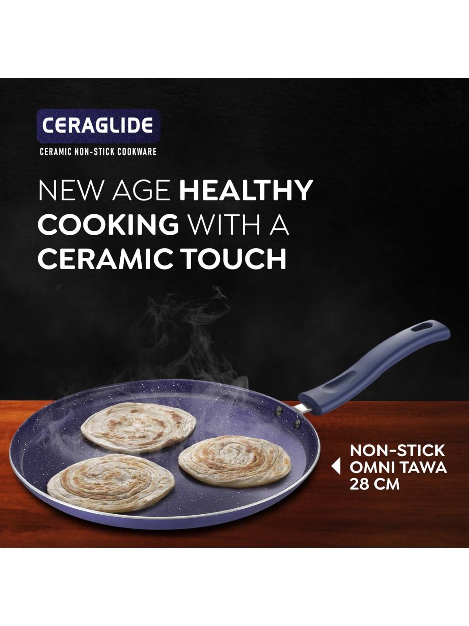 Prestige Ceraglide Ceramic Coating Blue Aluminium 28 cm Induction Non-Stick Tawa (1.1 L)
