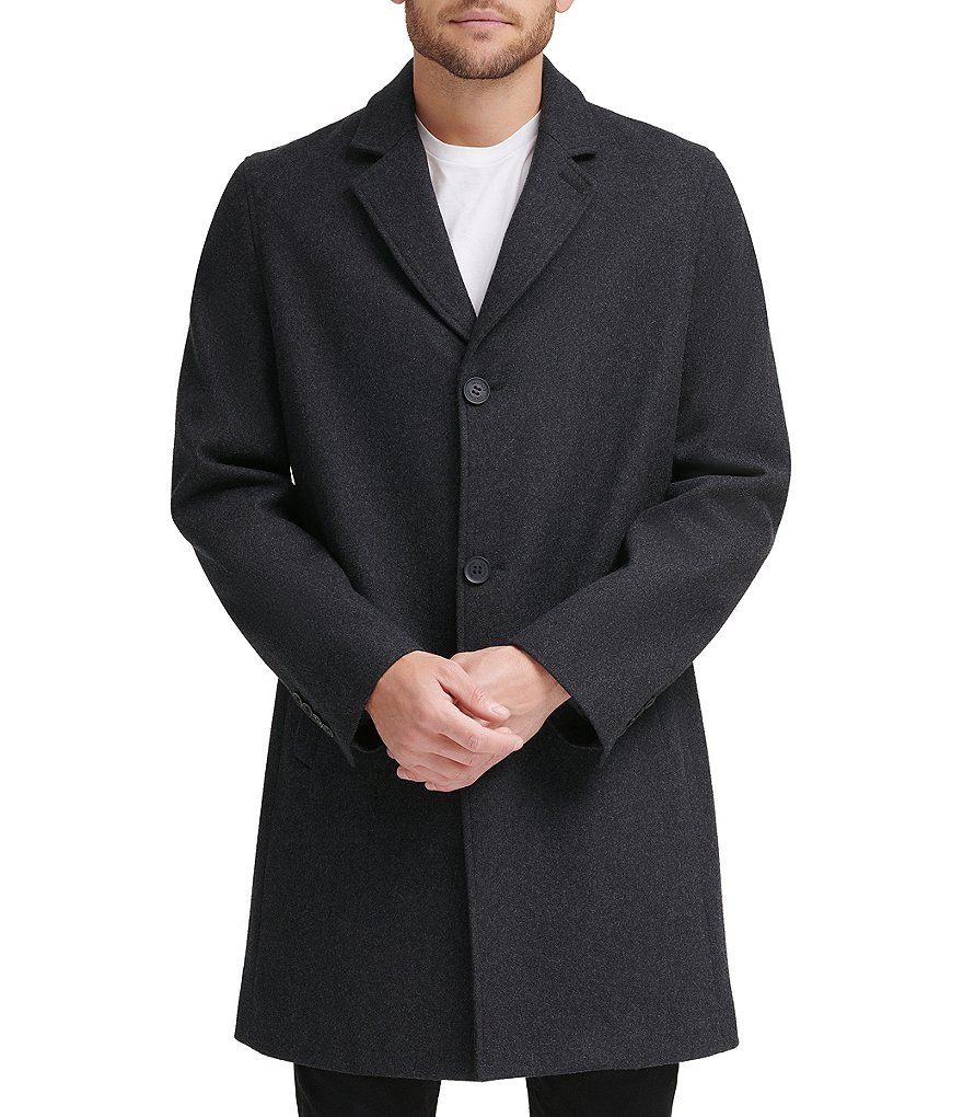 Cole Haan Melton Stand-Collar Button Front Wool-Blend Coat