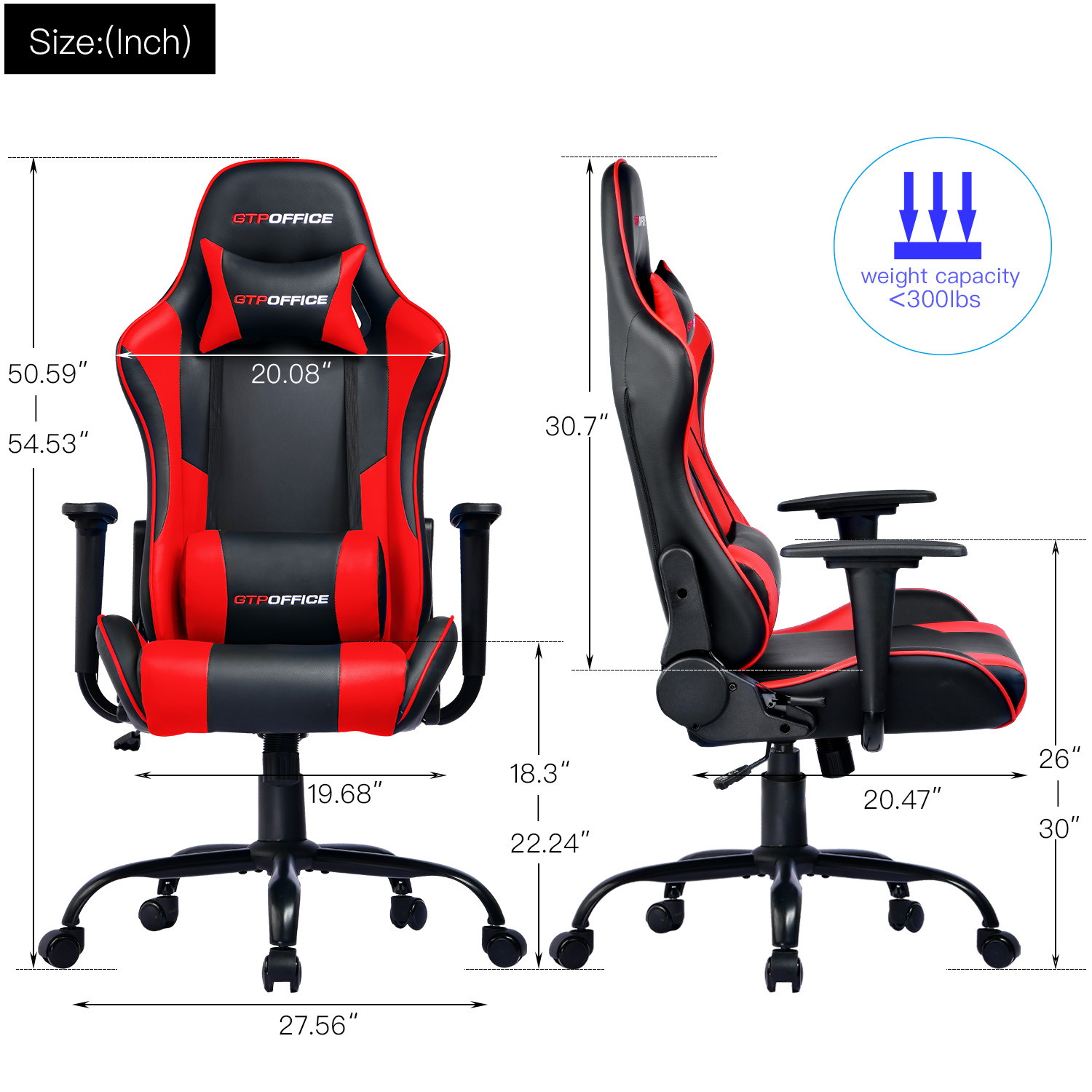 GTRACING Gaming Chair Massage Office Computer GTPOFFICE Series Racing Chair for Adult Reclining Adjustable Swivel Leather Chair High Back Desk Chair Headrest and Massage Lumbar Support Cushion