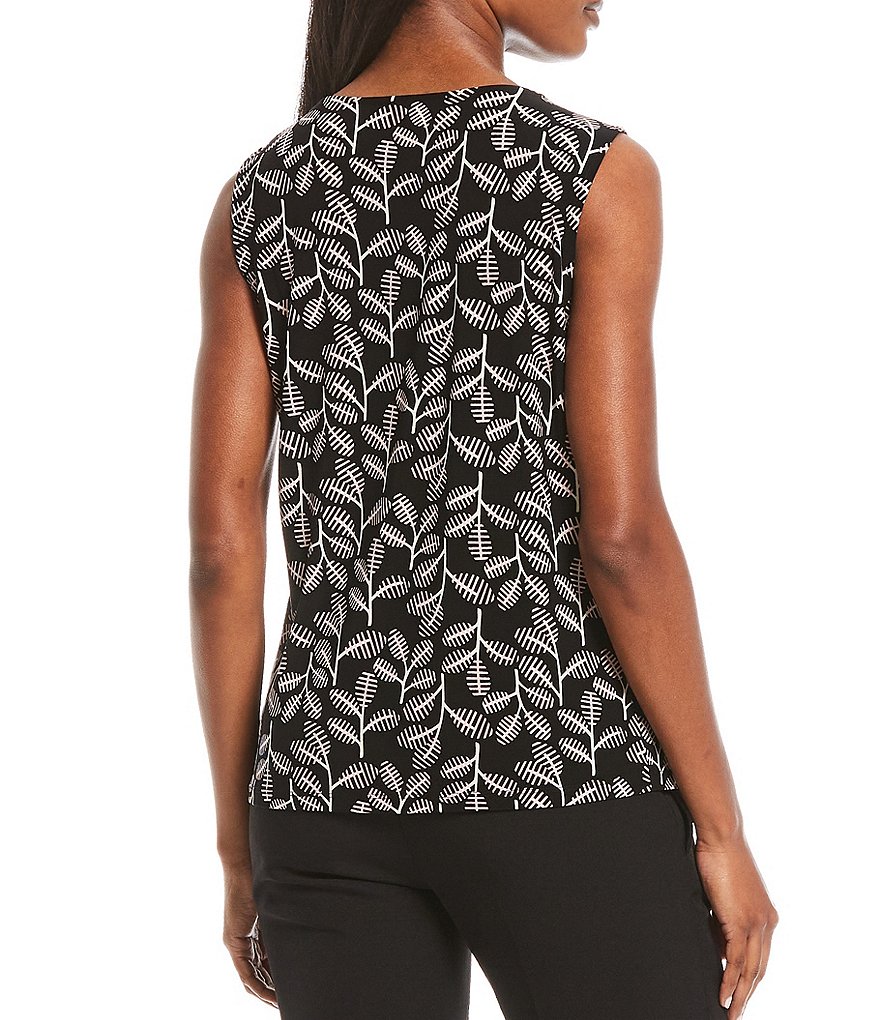 Kasper Petite Size Sleeveless Leaf Printed Knit Top