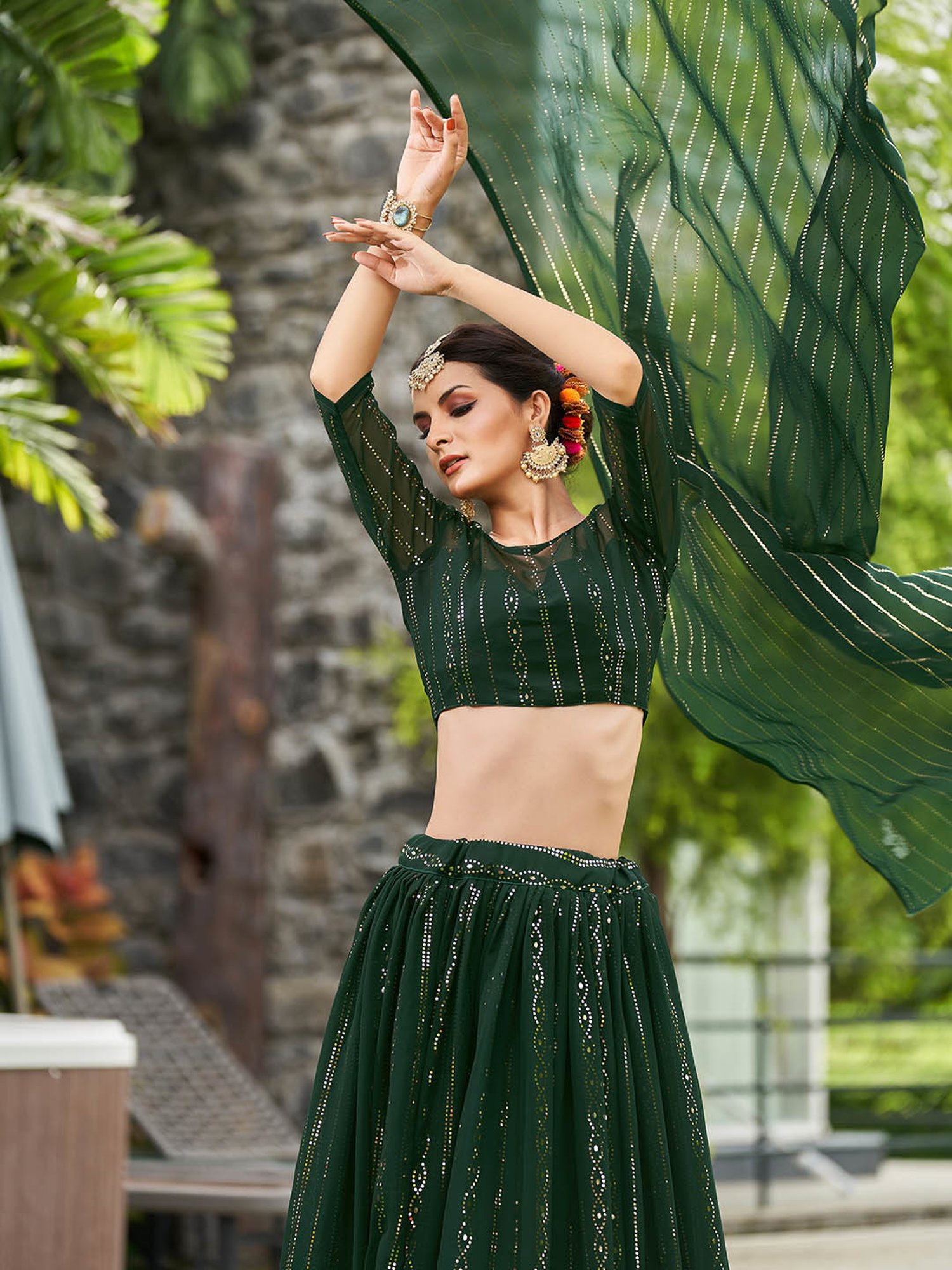 Warthy Ent Green Embellished Lehenga Choli Set With Dupatta