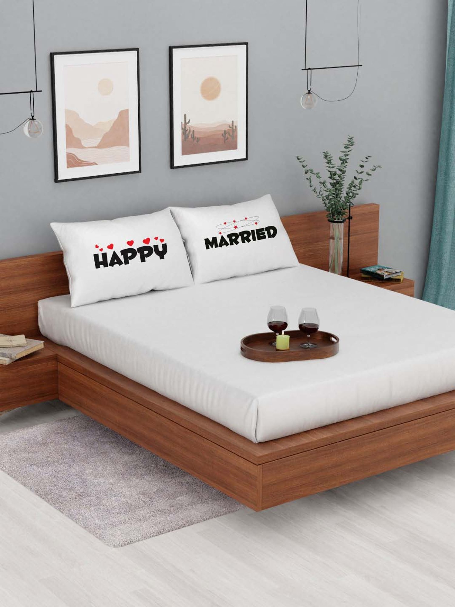 Stoa Paris White Polyester 225TC Double Bedsheet with 2 Pillow Covers