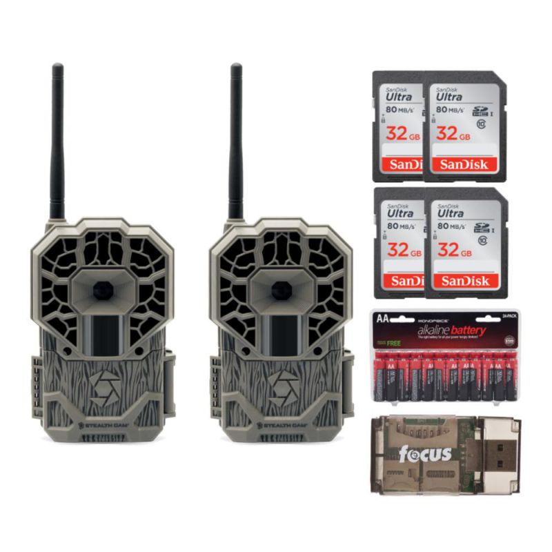 Stealth Cam GX 22MP 100FT IR Range Verizon App Camera (2-Pack) Kit w Accessories