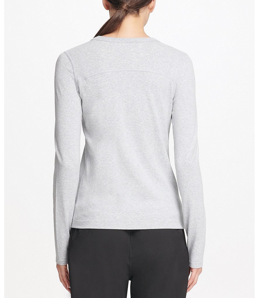 DKNY Sport Knit Jersey Cotton Blend Long Sleeve Logo Embroidered Tee