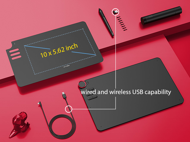 XP-PEN Deco 03 Wireless 2.4G Digital Graphics Drawing Tablet Drawing Pen Tablet with Battery-free Passive Stylus and 6 Shortcut Keys (8192 levels pressure) 10x6 Inch