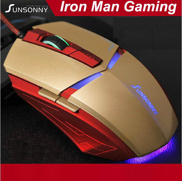 SunSonny T-M30 Iron Man 3 Optical Wired USB Gaming Mouse - 1800DPI 6D 6 Buttons X3 for Gamer PC Laptops - Gold