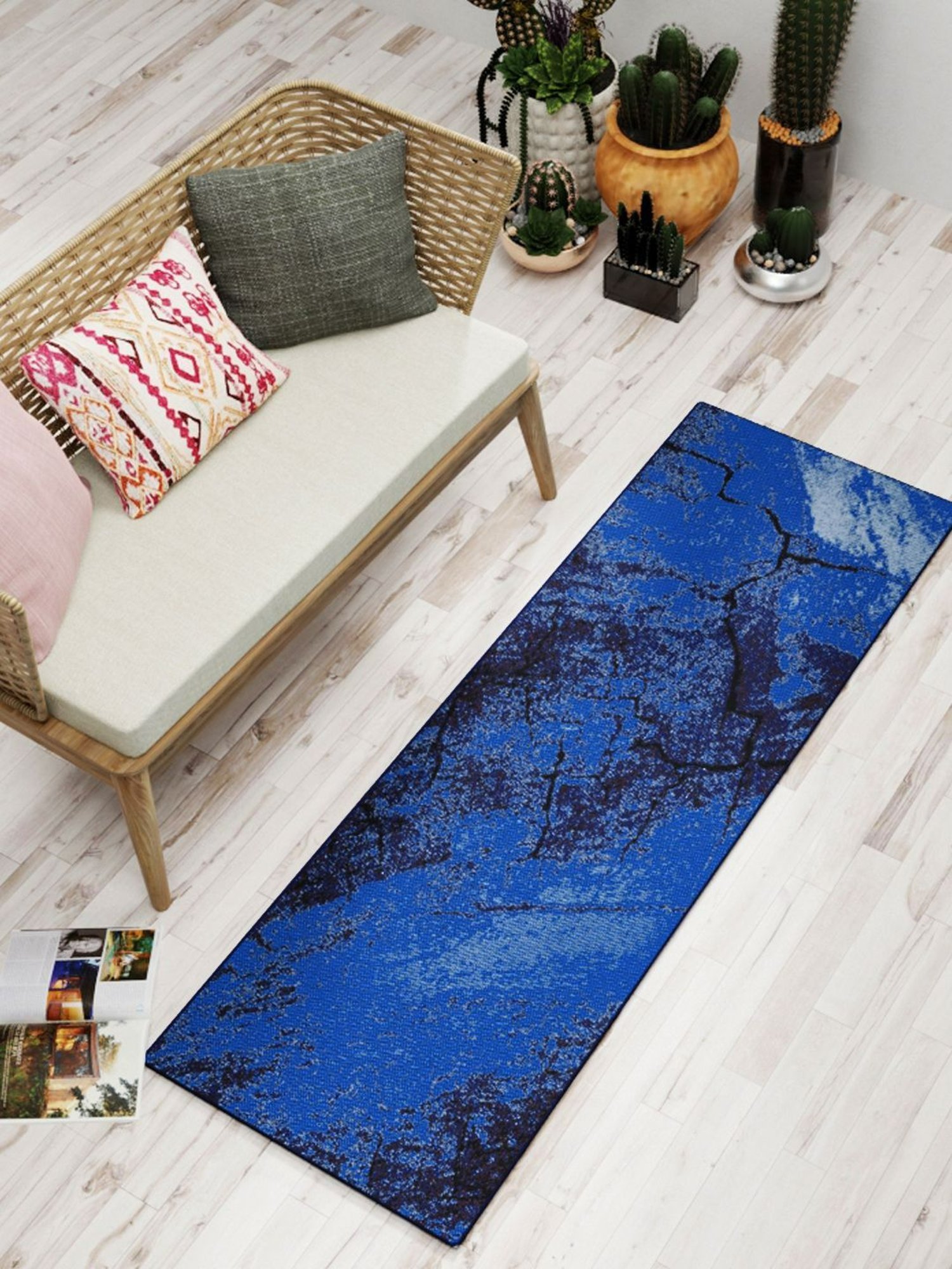 Bianca Blue & Navy Microfibre Non-Slip Rug