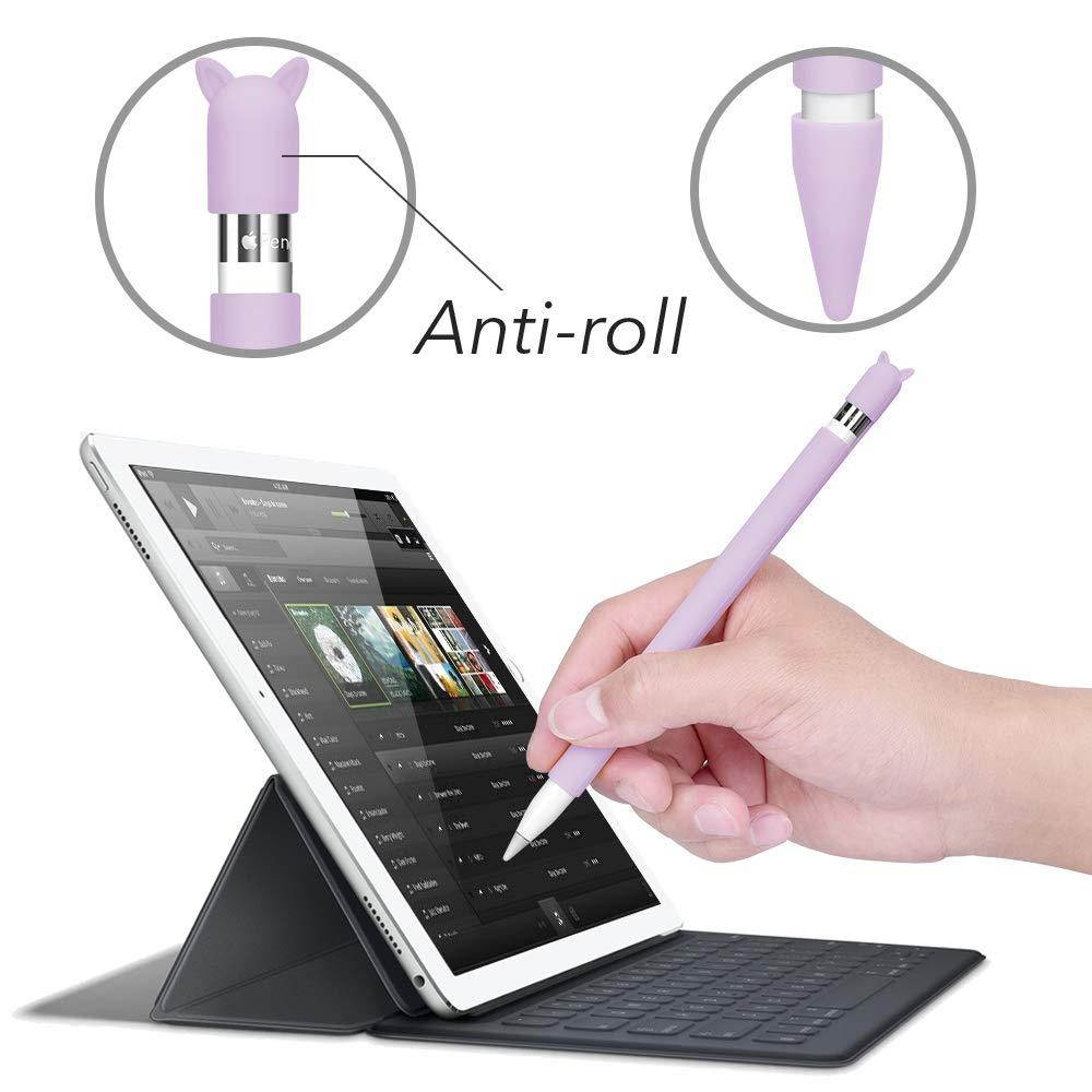 Silicone Case for Apple Pencil Holder Sleeve Skin Pocket Cover Accessories for iPad Pro 9.7/10.5/12.9, Cute Soft Grip Pouch with Charging Cap Holder and 2 Protective Nib Covers (Purple)