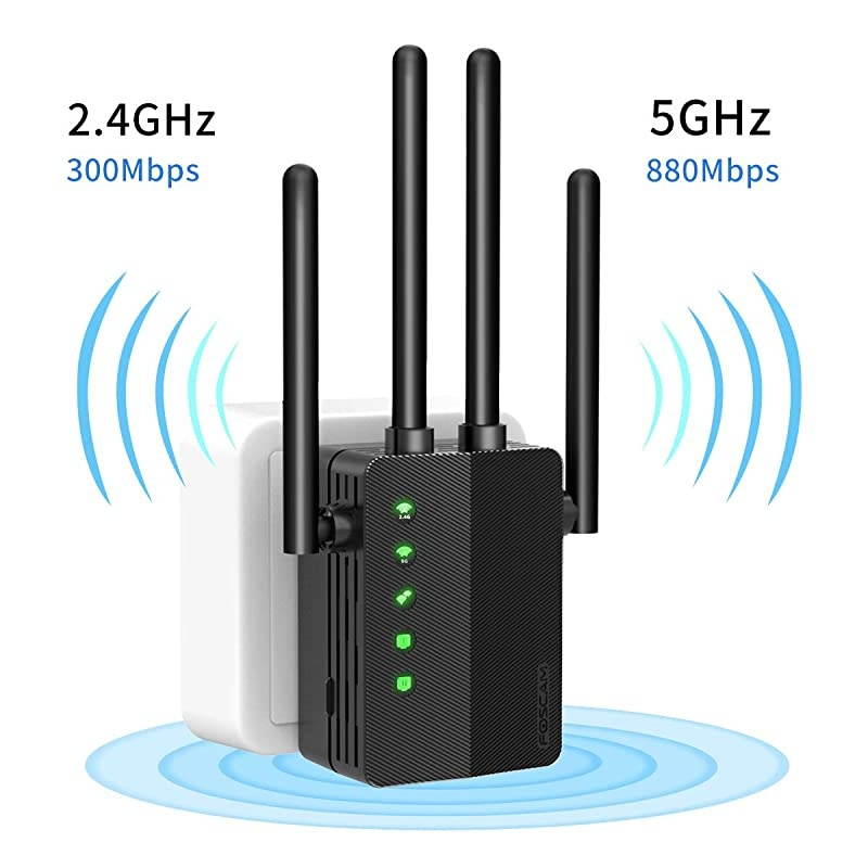WiFi Range Extender 1200Mbps Signal Booster Repeater  24G 5GHz Dual Band Wireless Amplifier with Intelligent Signal Indicator One Button Setup with Ethernet Port