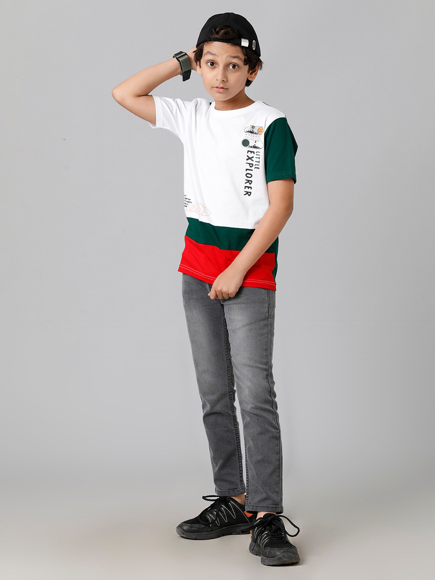 Under Fourteen Only Boys White Color Block T-Shirt