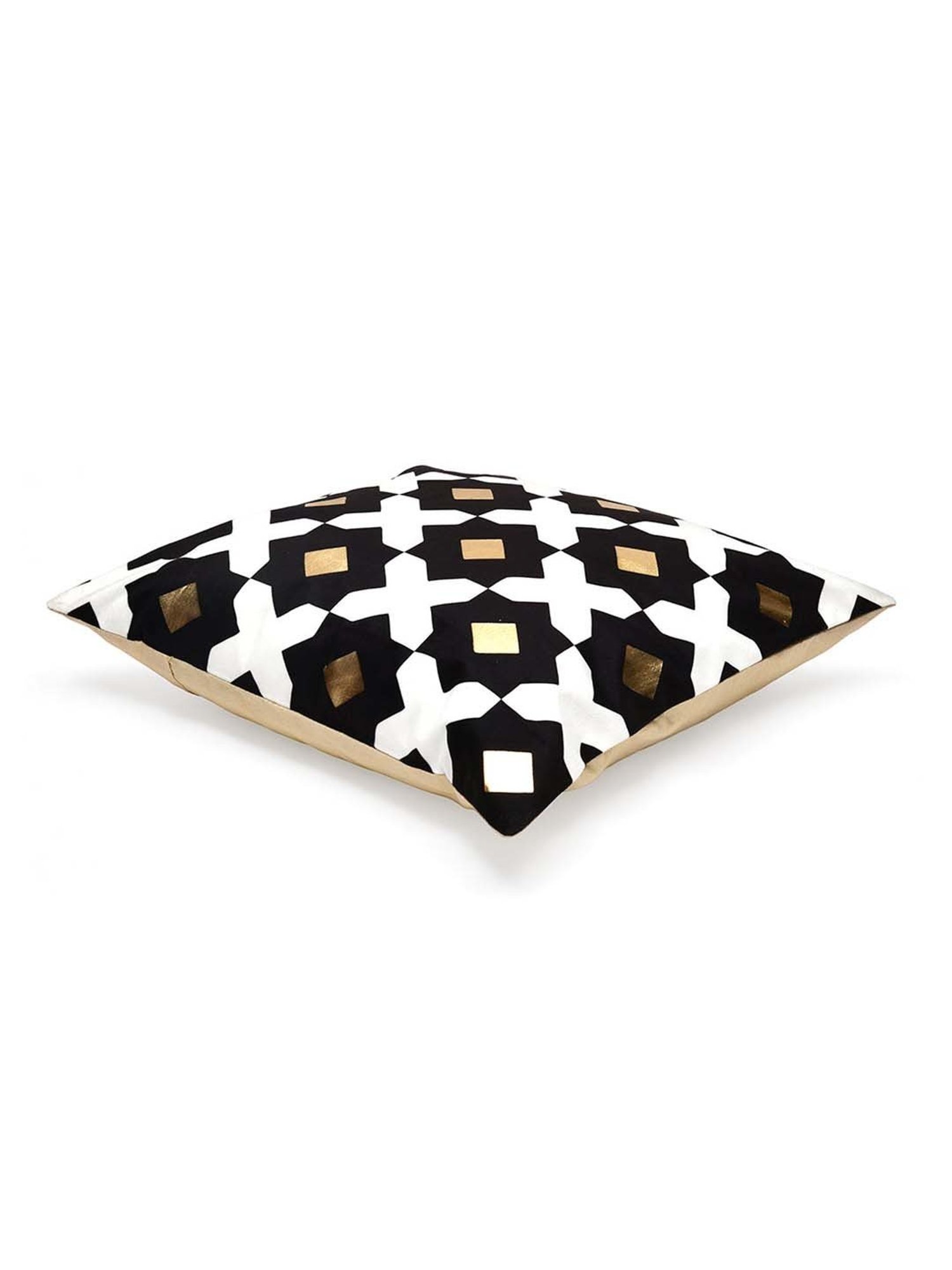 @home Nilkamal Black & Gold Polyester Cushion Cover