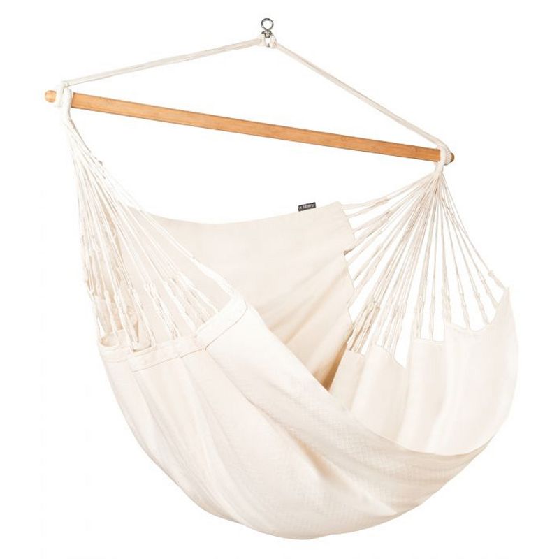 La Siesta Habana Organic Cotton Kingsize 2 Person Indoor Outdoor 360 Degree Swivel Hammock Chair with 55 Inch Bamboo Spreader Bar, Latte
