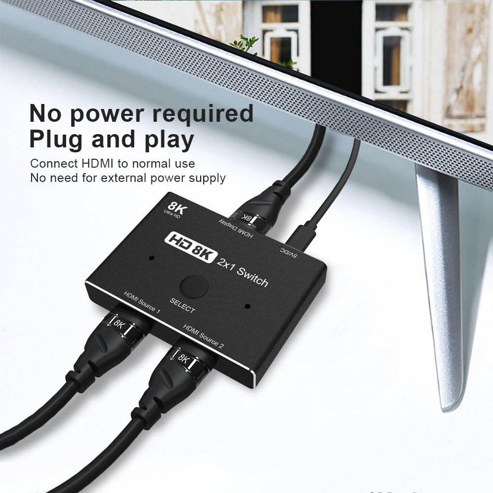 CABLEDECONN HDMI 2.1 Ultra HD 8K High Speed 48Gbps Directional Switch Only 2in 1out 8K@60Hz 4K@120Hz Splitter Converter Compatible with Xbox PS5 Projectors Monitors