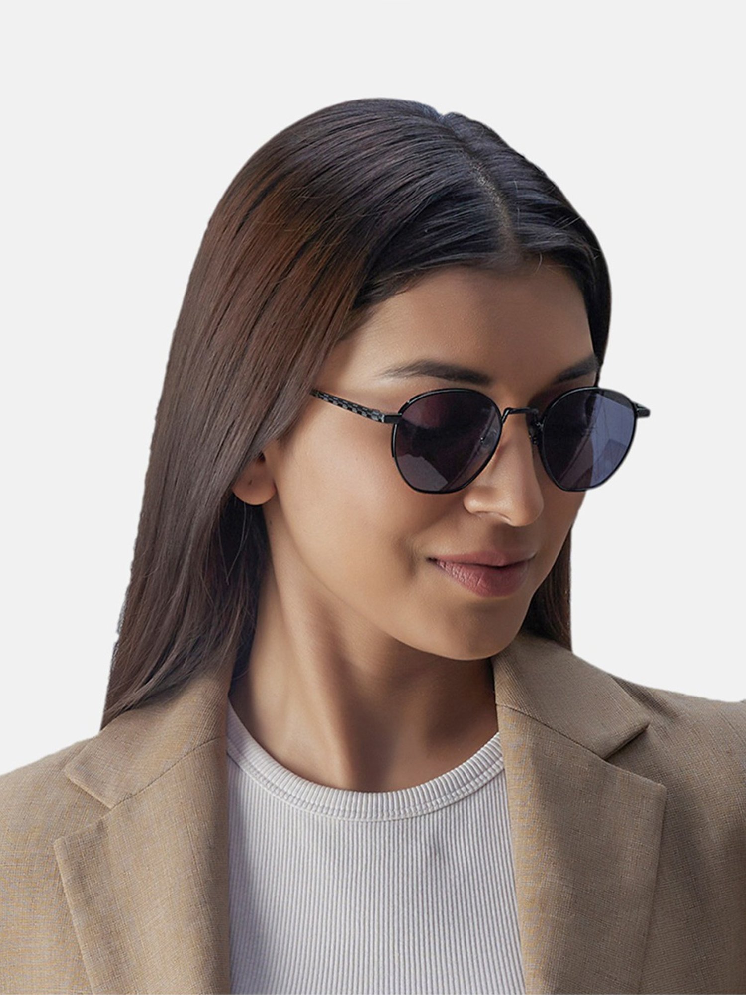 Shisen Fox Tora Black-Blue Round Unisex UV Protection Sunglasses -50 mm