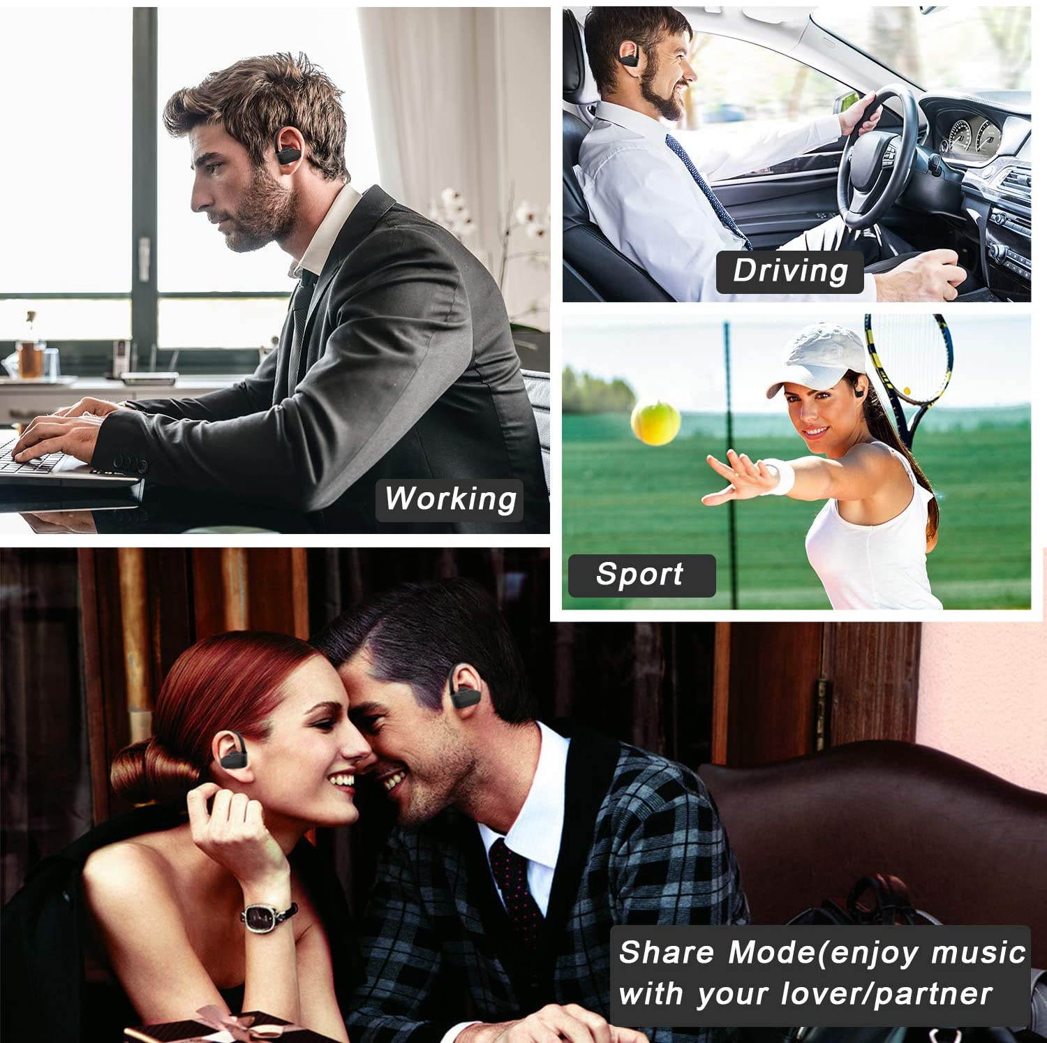 True Wireless Earbuds Bluetooth 5.0 Headphones-1.5H Charging Time/200H Standbytime HD Stereo Sound Headset Built-in Mic TWS Sport in-Ear Earphones for Work