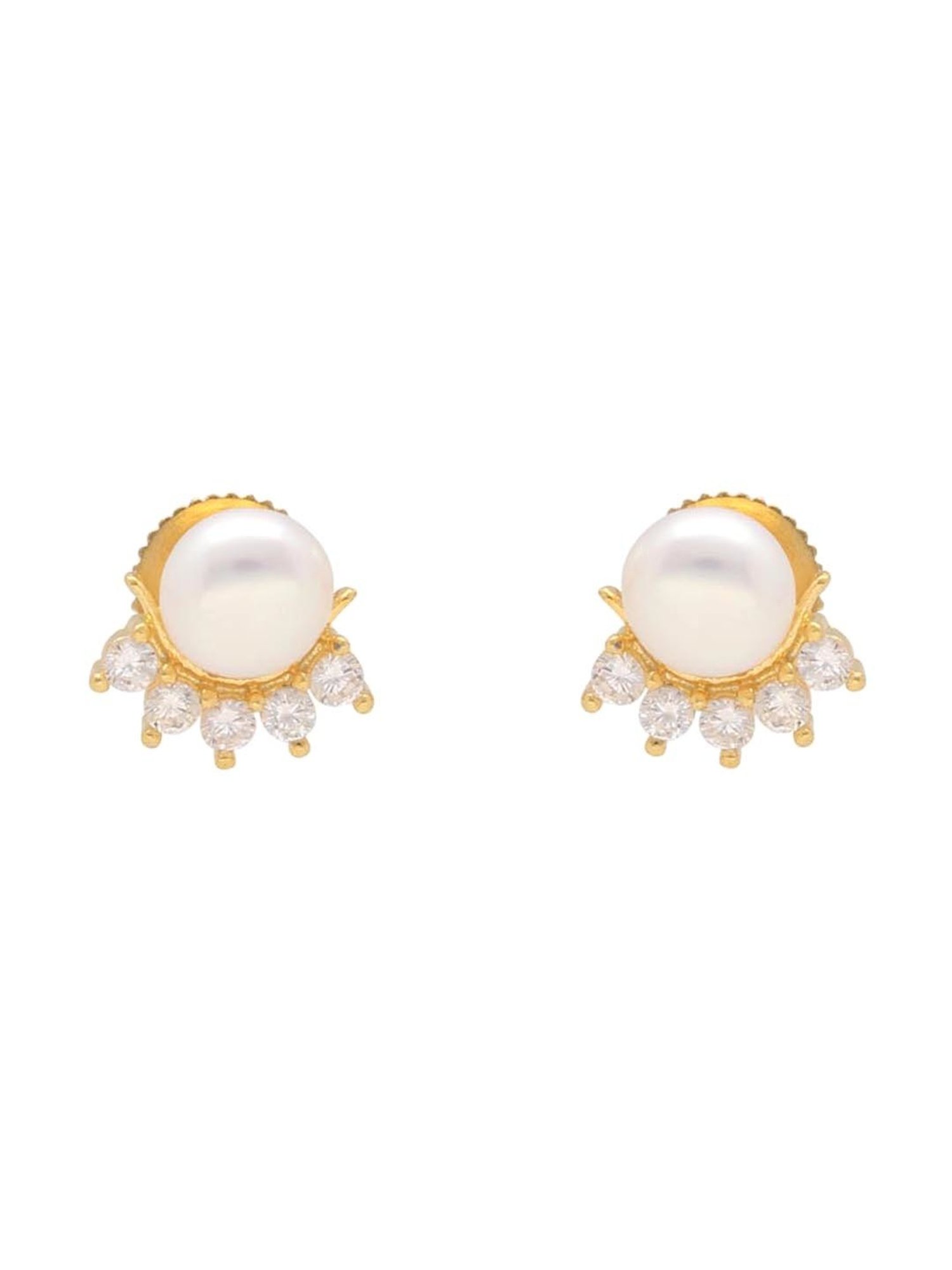 Sri Jagdamba Pearls Pearl White & Golden Stud Earrings