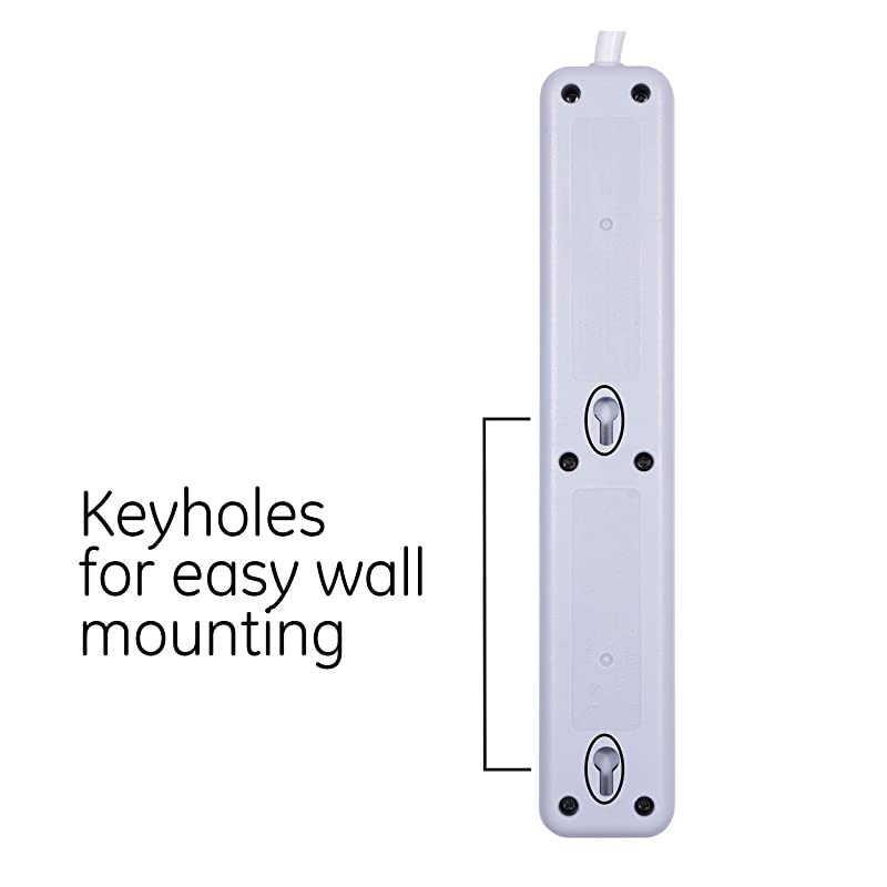 White Strip Sur Protector 2 Pack 6 Outlets Flat Plug Long Power Cord 2Ft Wall Mount 46867 2 Ft