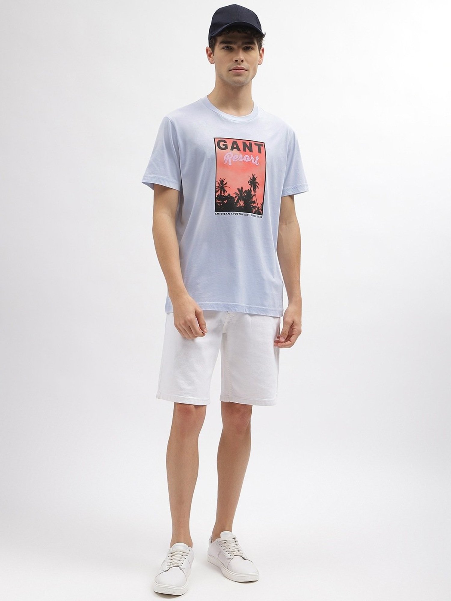 Gant Blue Cotton Relaxed Fit Printed T-Shirt