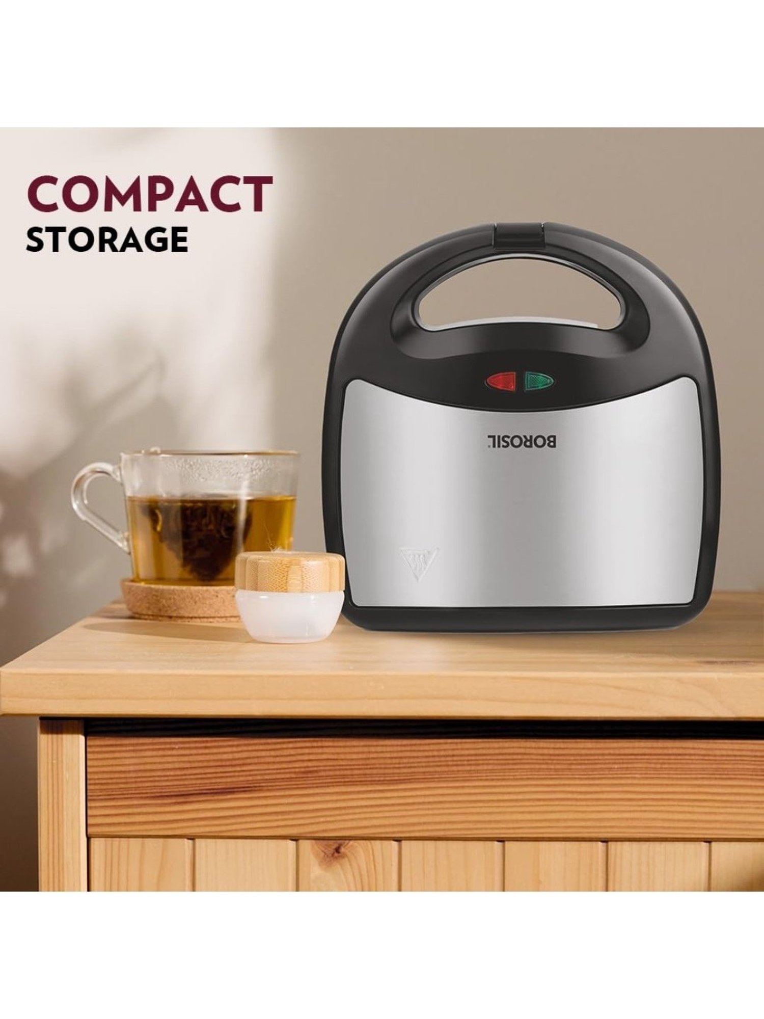 Borosil Sandwich Maker 700W Non Stick Coating (Black)