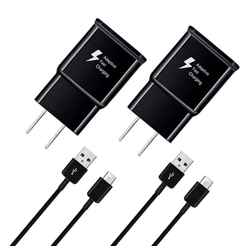 Fast Charger kit Compatible Samsung Galaxy S10 S10+ S10e S9 S8 PlusEdgeActiveNote 8 Note 9 Wall Plug Power Adapter with USB Type C Cable Cord 2 Pack
