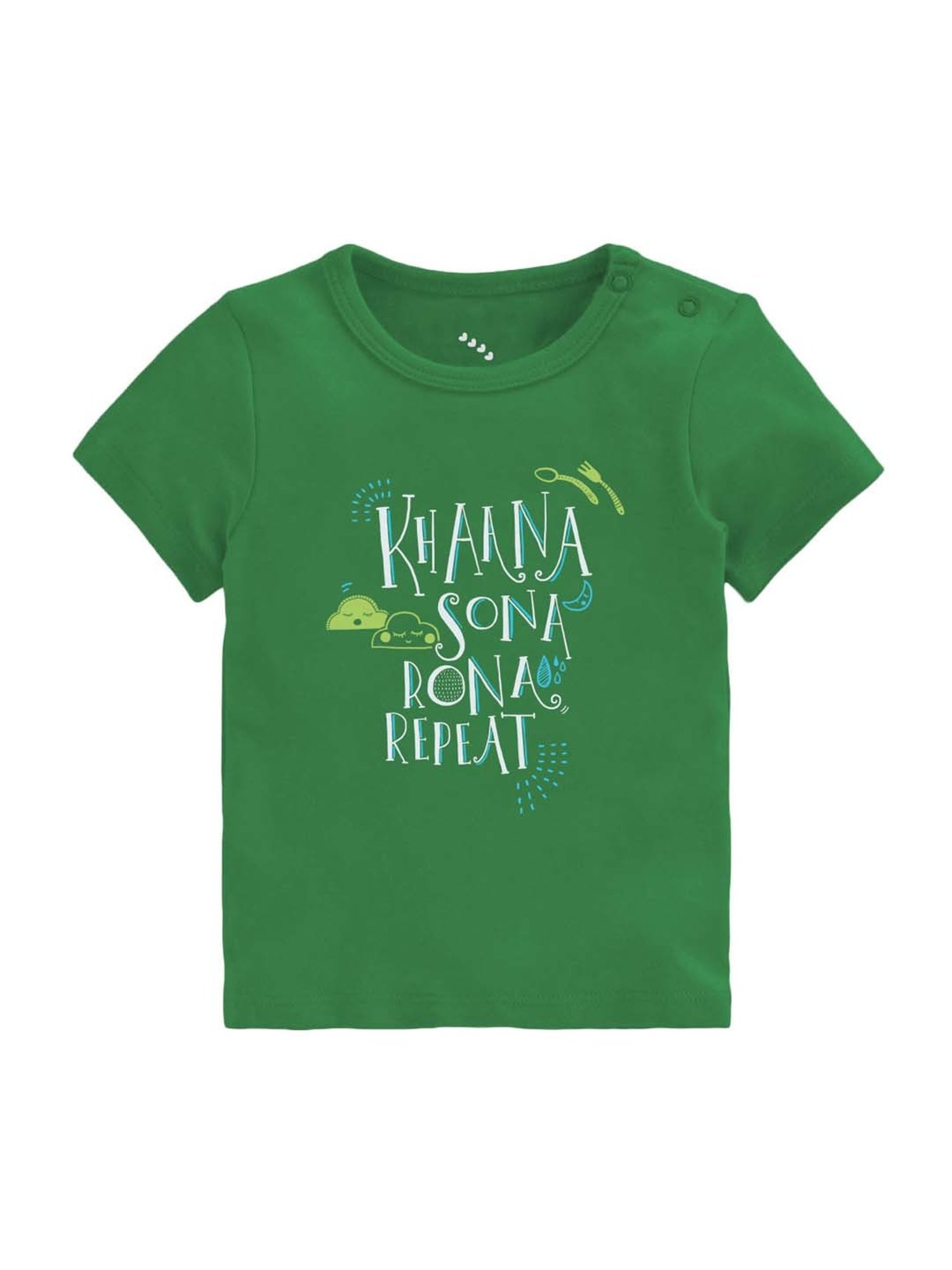 Zeezeezoo Kids Green Cotton Printed T-Shirt