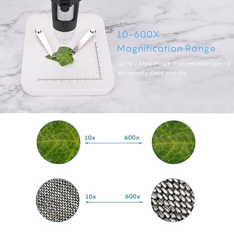 USB Microscope 43 inch LCD 10X600X Magnification Microscope8 LED Adjustable LightRechargeable Lithium Battery for Phone Repair Soldering Tool Jewelry Appraisal Biologic Use