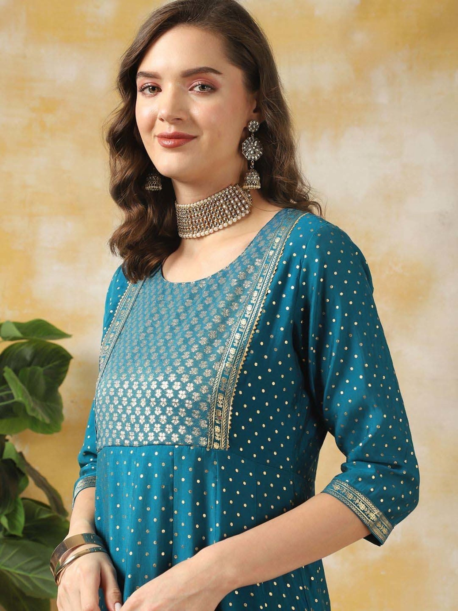 Rangita Blue Woven Pattern Kurta Pant Set
