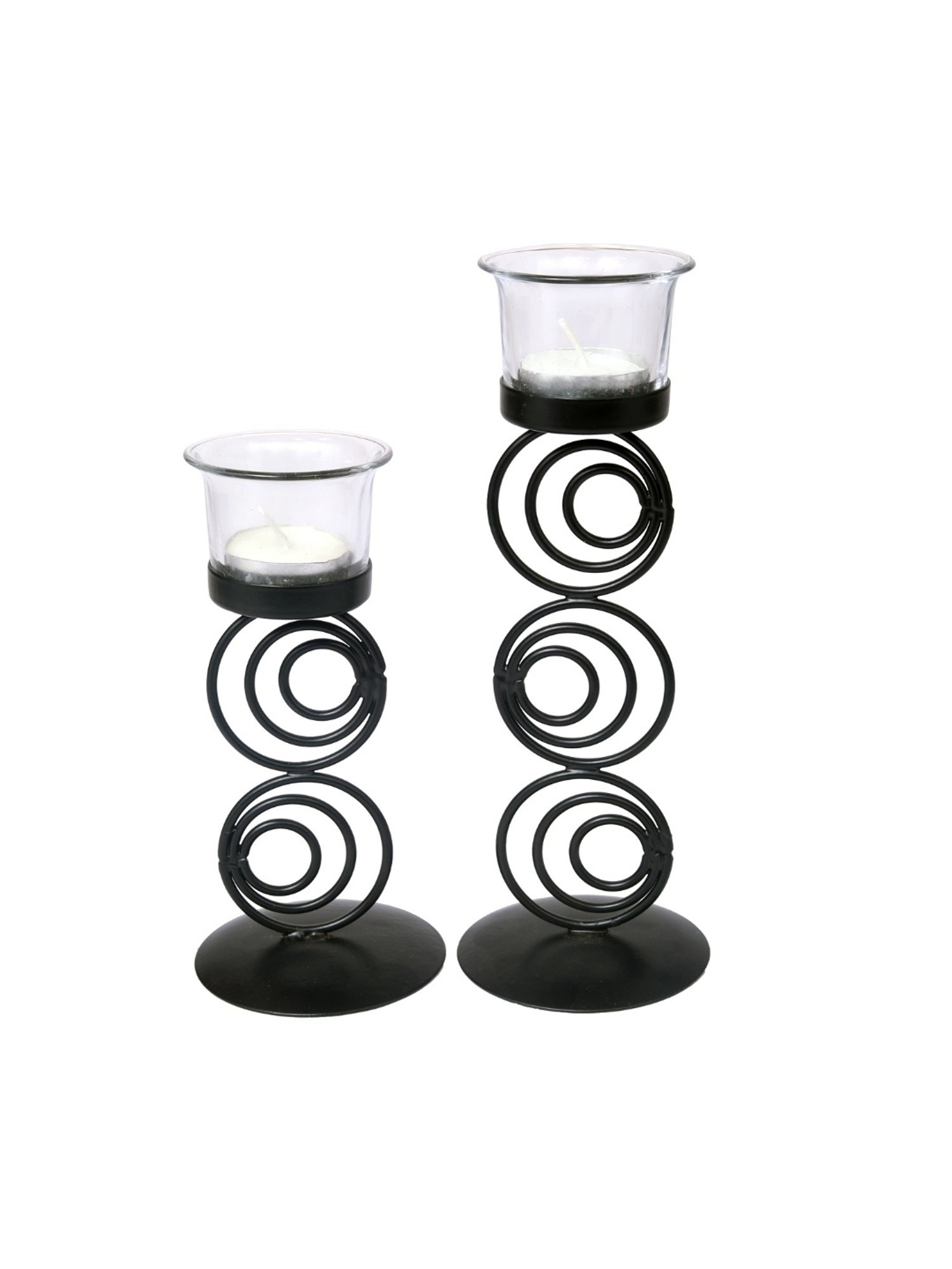 HOSLEY Black Iron Candle Holders - Set of 2