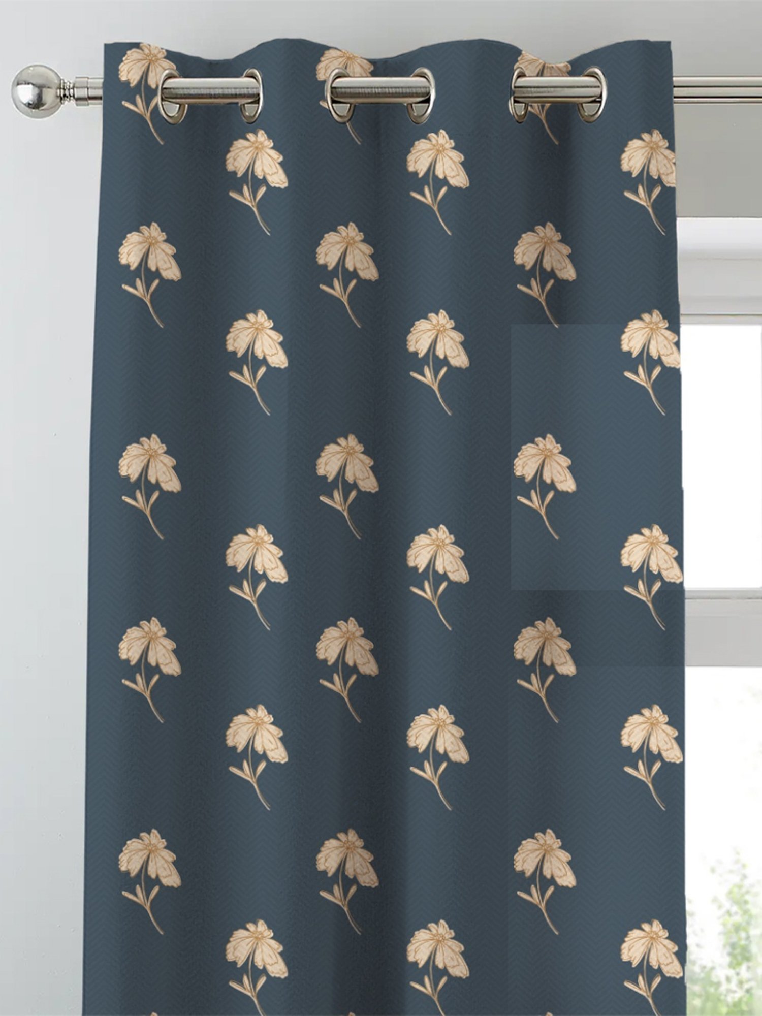 SPACES DRAPE STORY Boho Floral Indigo Polyester 5 ft Window Curtains - Set of 2