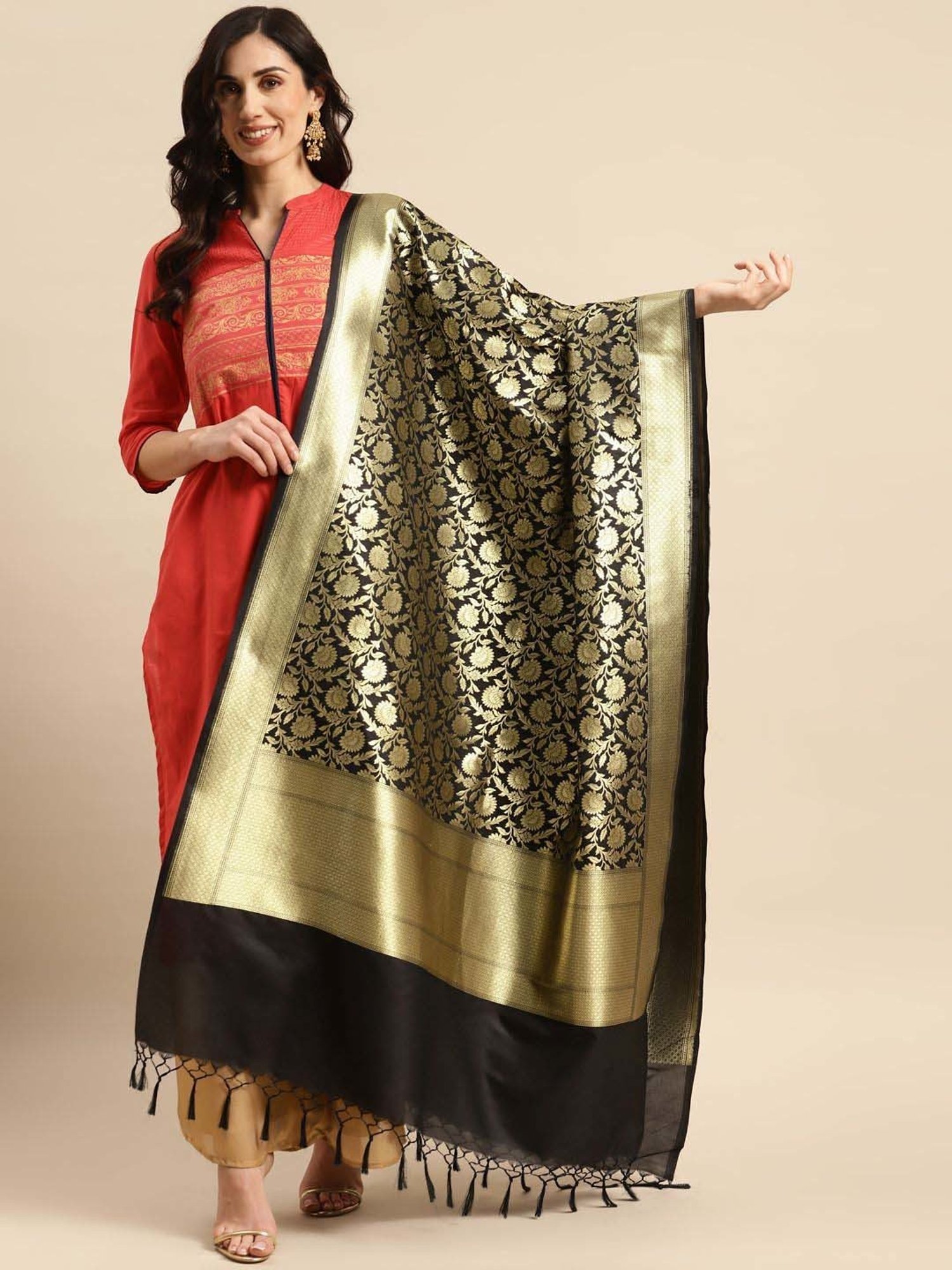 Banarasi Style Black Woven Pattern Dupatta