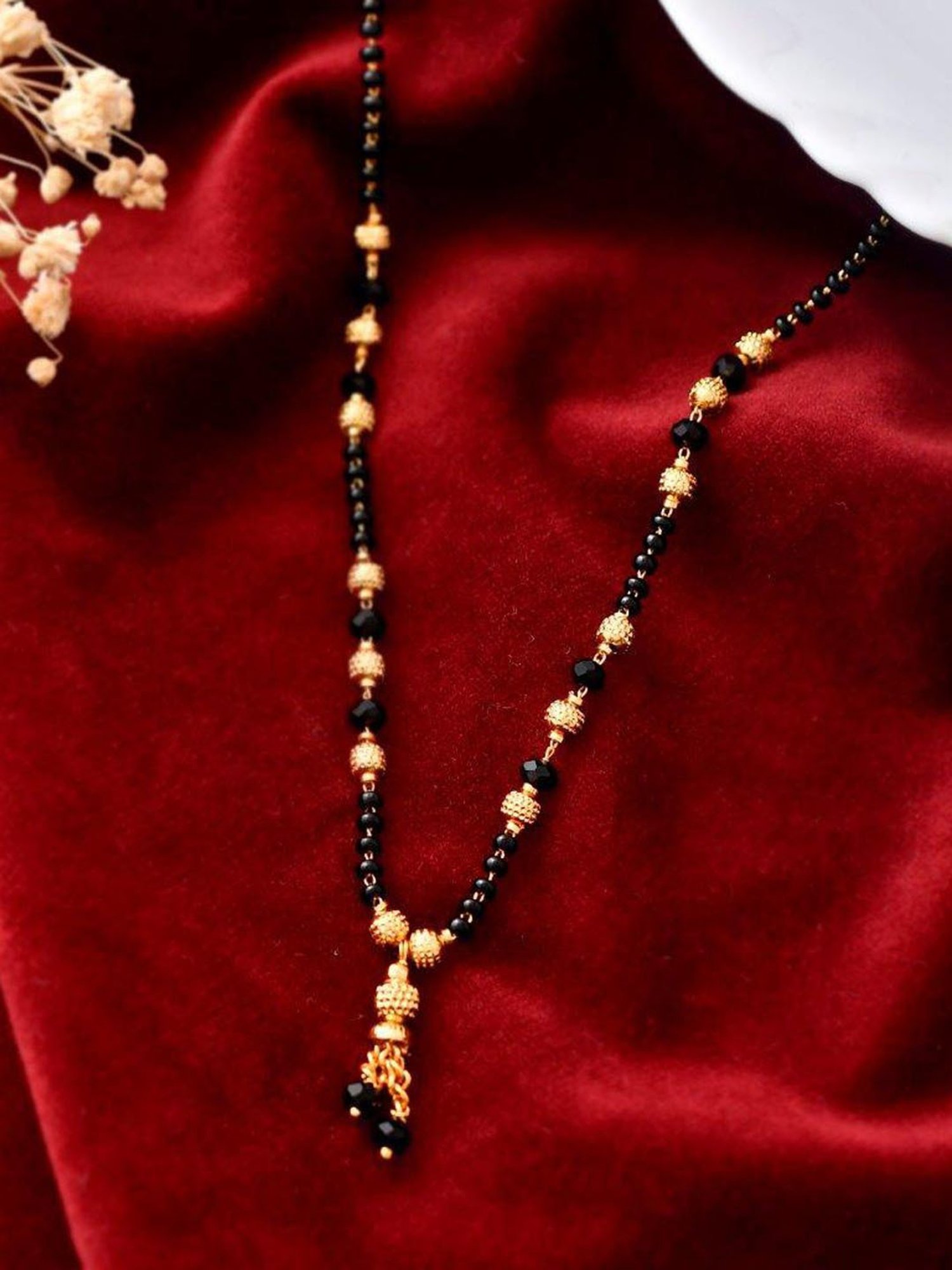 VOJ Gold Plated Round Design Beaded Chain Mangalsutra for Women