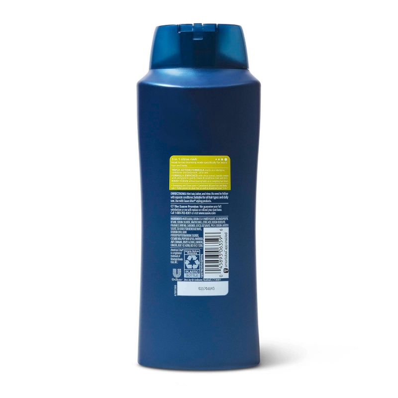 Suave Men 3-in-1 Shampoo Conditioner Body Wash for Gentle Cleansing and Conditioning Citrus Rush - 28 fl oz