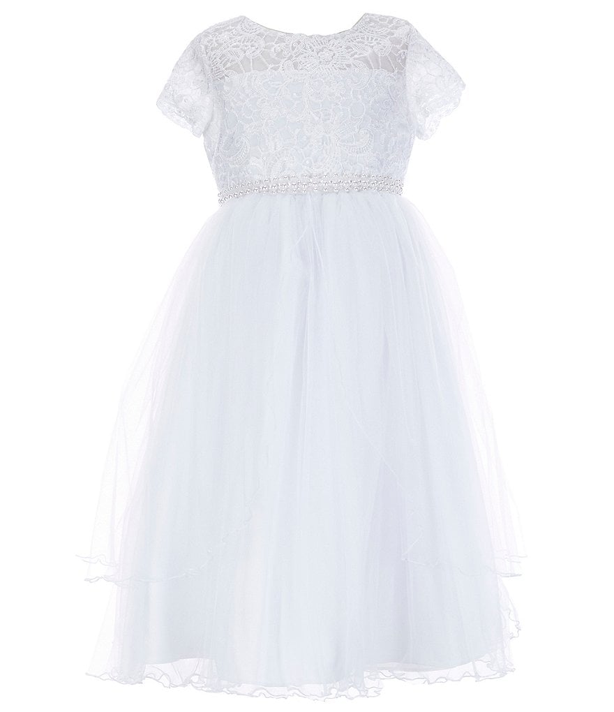 Us Angels Big Girls 6-14 Cap-Sleeve Lace Beaded Mesh Communion Dress