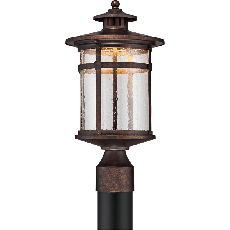 Franklin Iron Works Mission Post Light Fixture LED Bronze 15 1/2" Seeded Glass for Deck Garden Yard