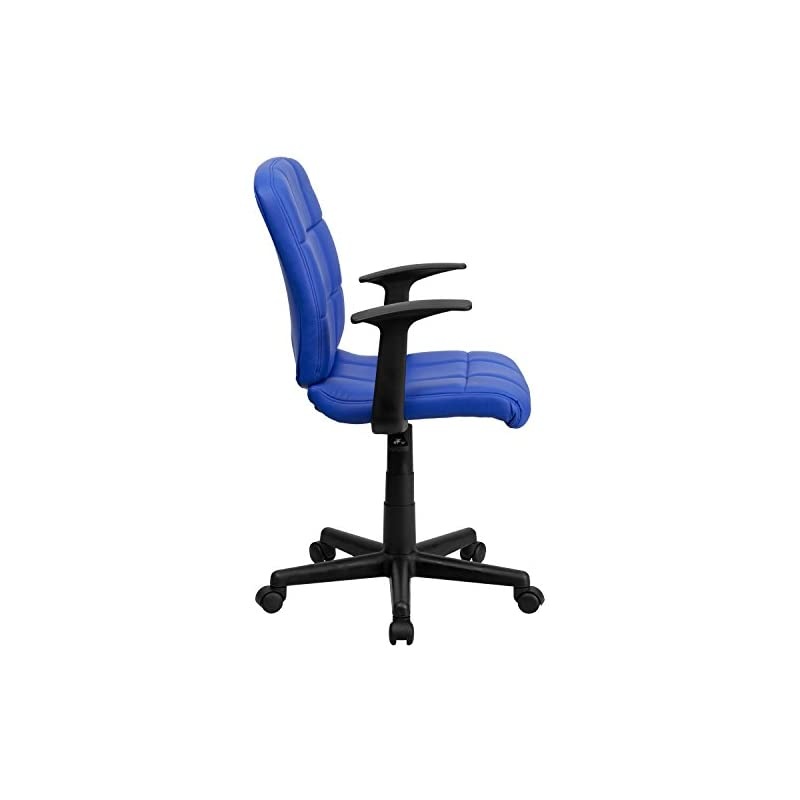 Mid-Back Blue Quilted Vinyl Swivel Task Office Chair with Arms