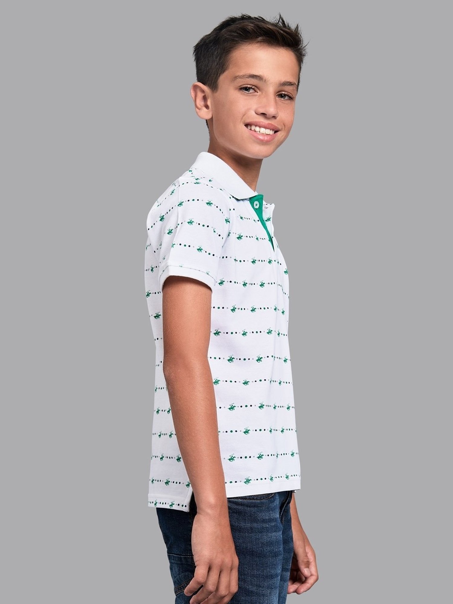 Beverly Hills Polo Club Kids White Cotton Printed Polo T-Shirt