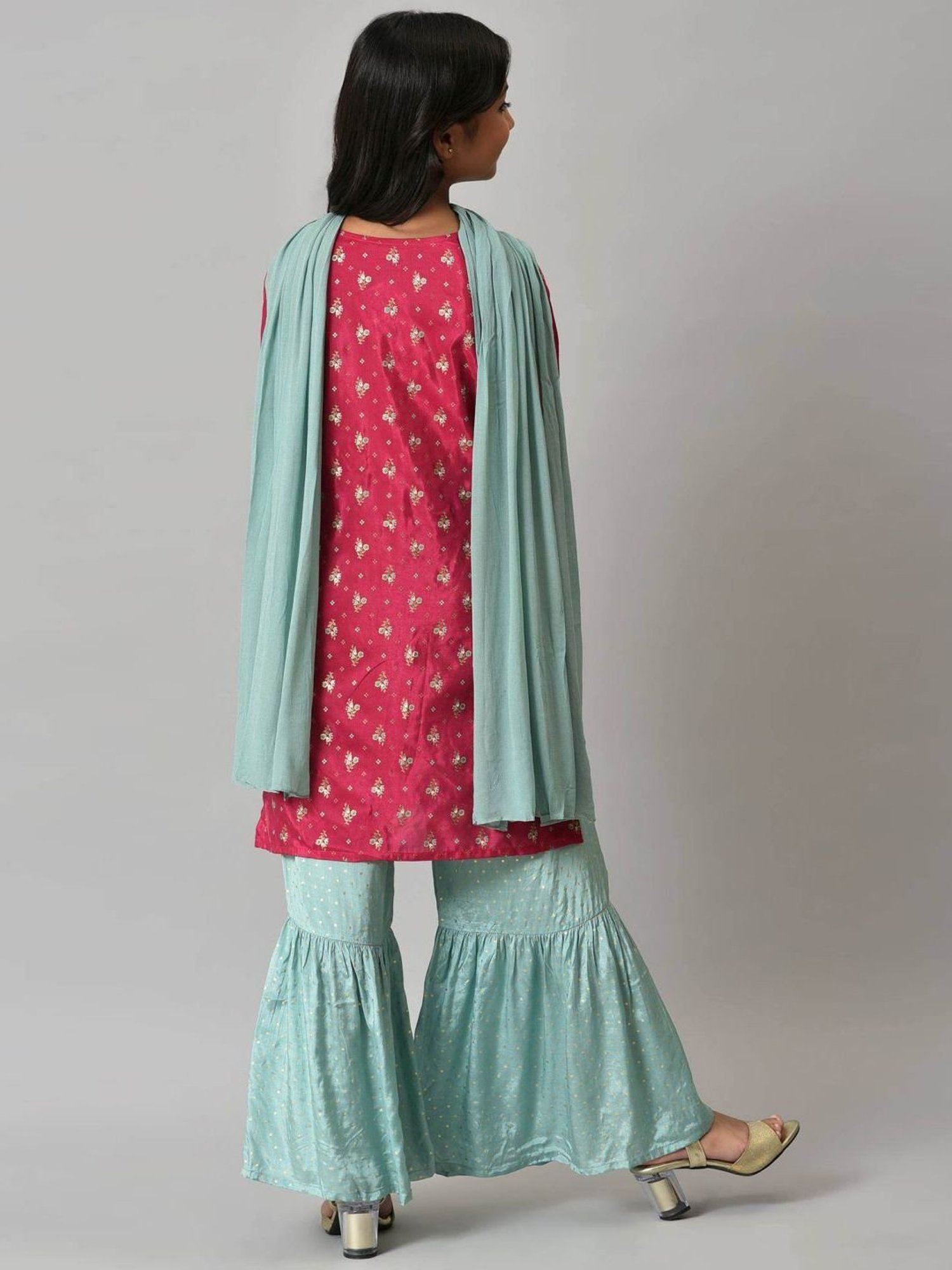 Aurelia Kids Pink & Blue Embroidered Kurta Set