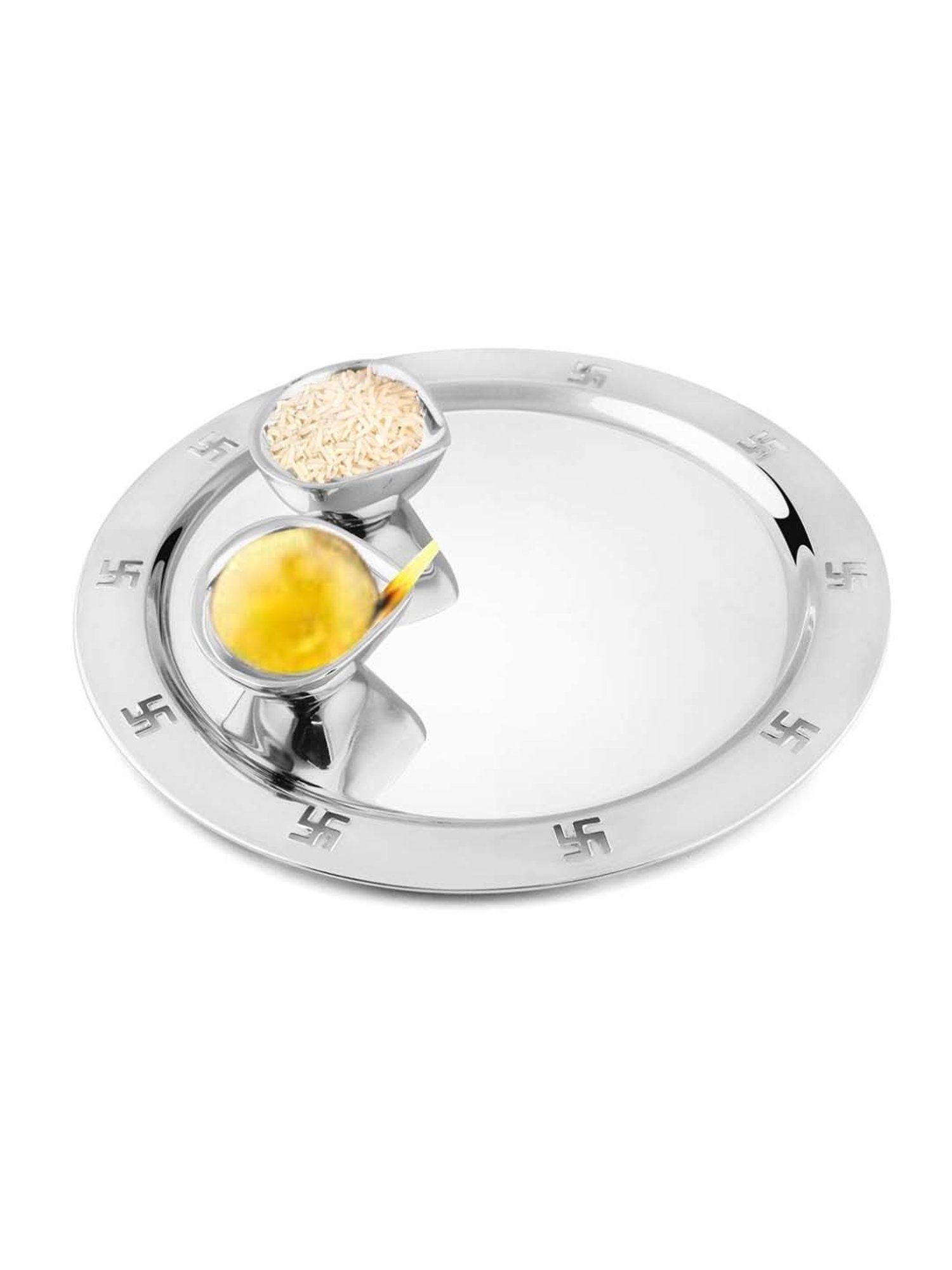 FnS Silver Stainless Steel 3-Piece Pooja Thali Set