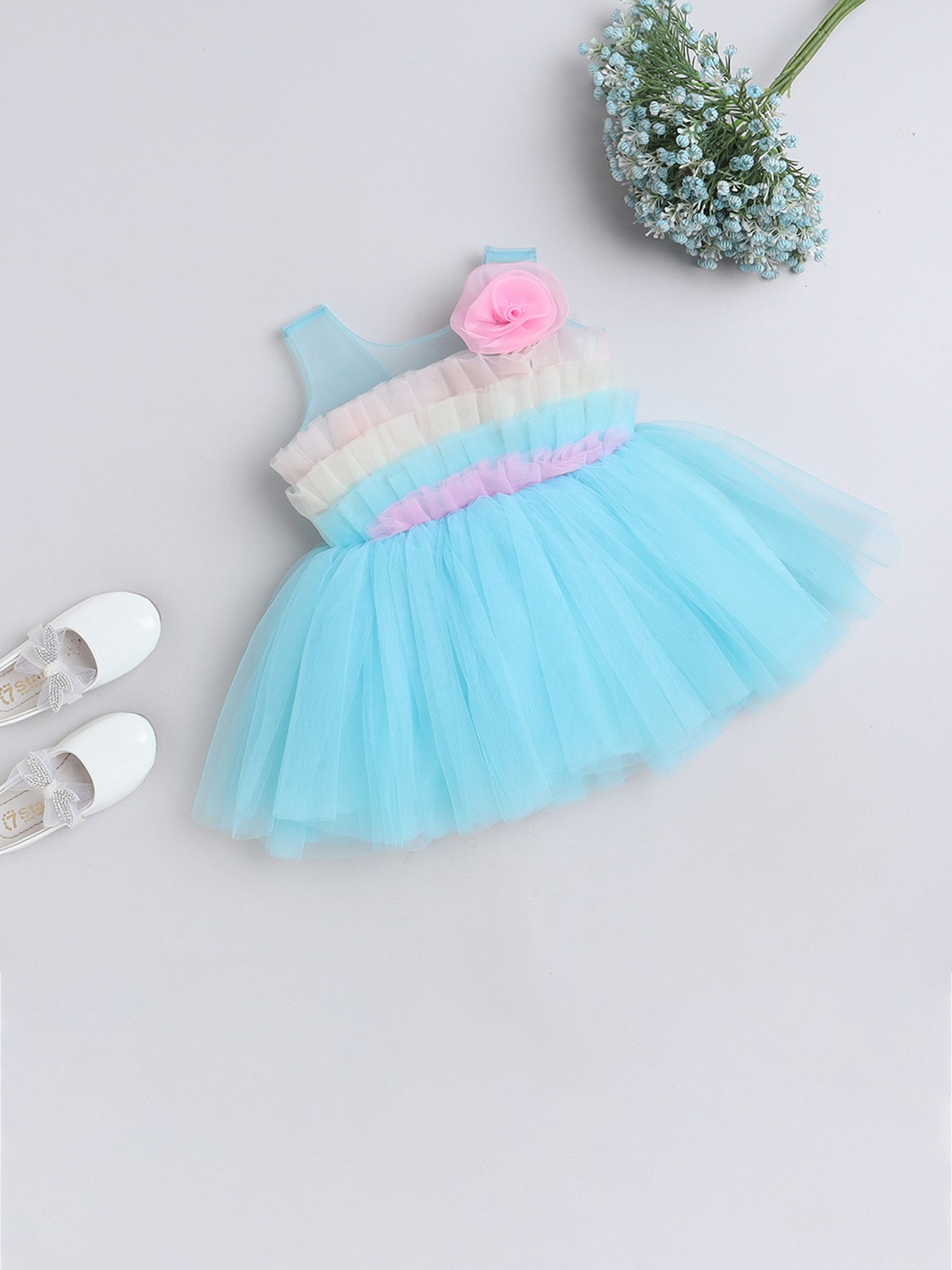 Many Frocks Kids Blue Solid Dress