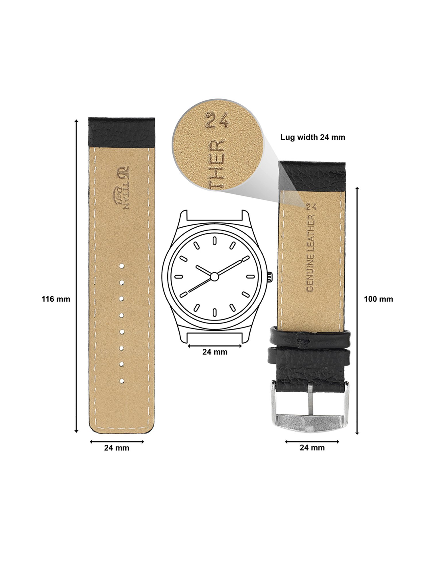 Titan 24 mm Tan Genuine Leather Strap for Men