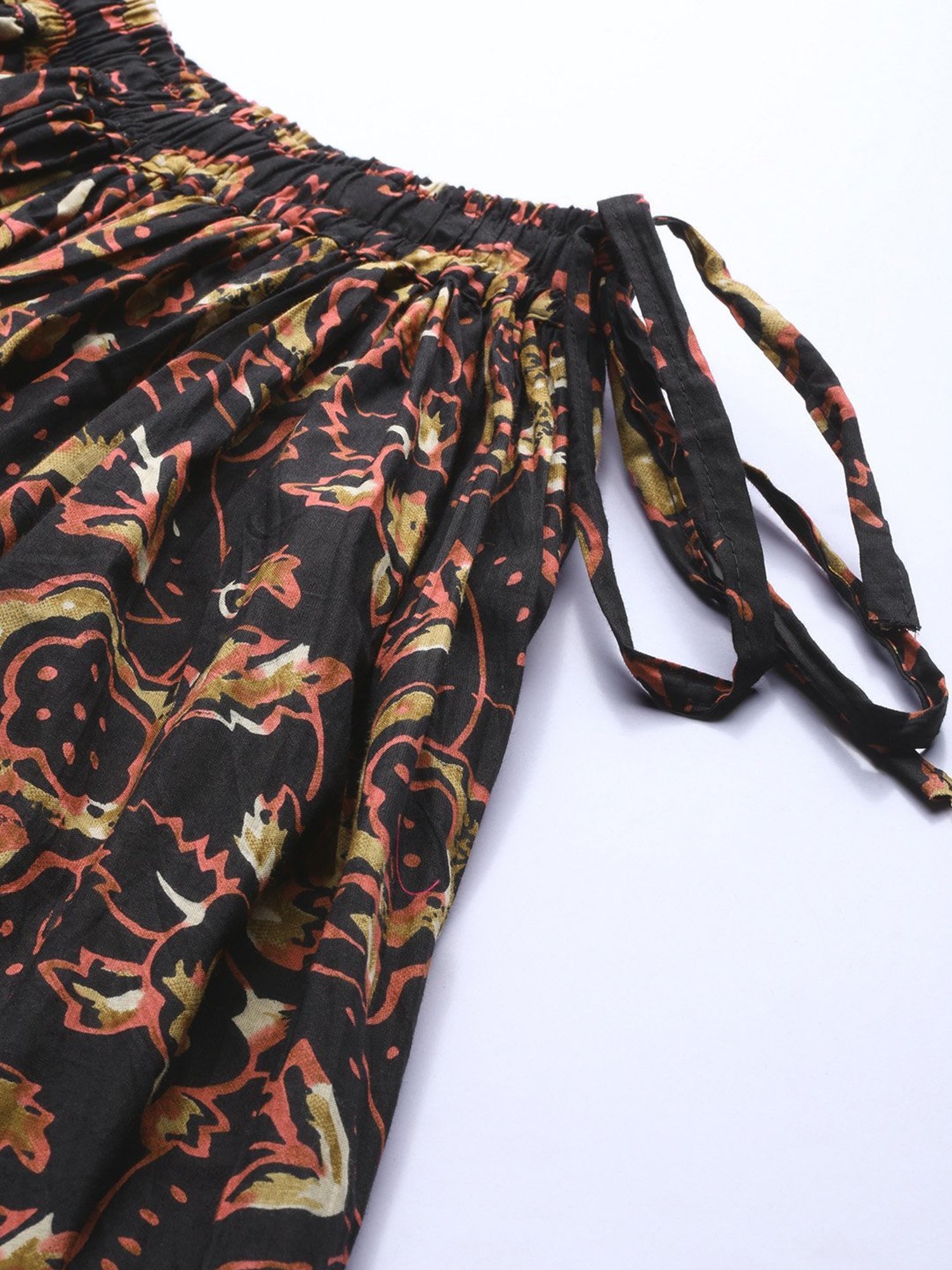 Geroo Jaipur Black Hand Block Printed Skirt With Magzi Border