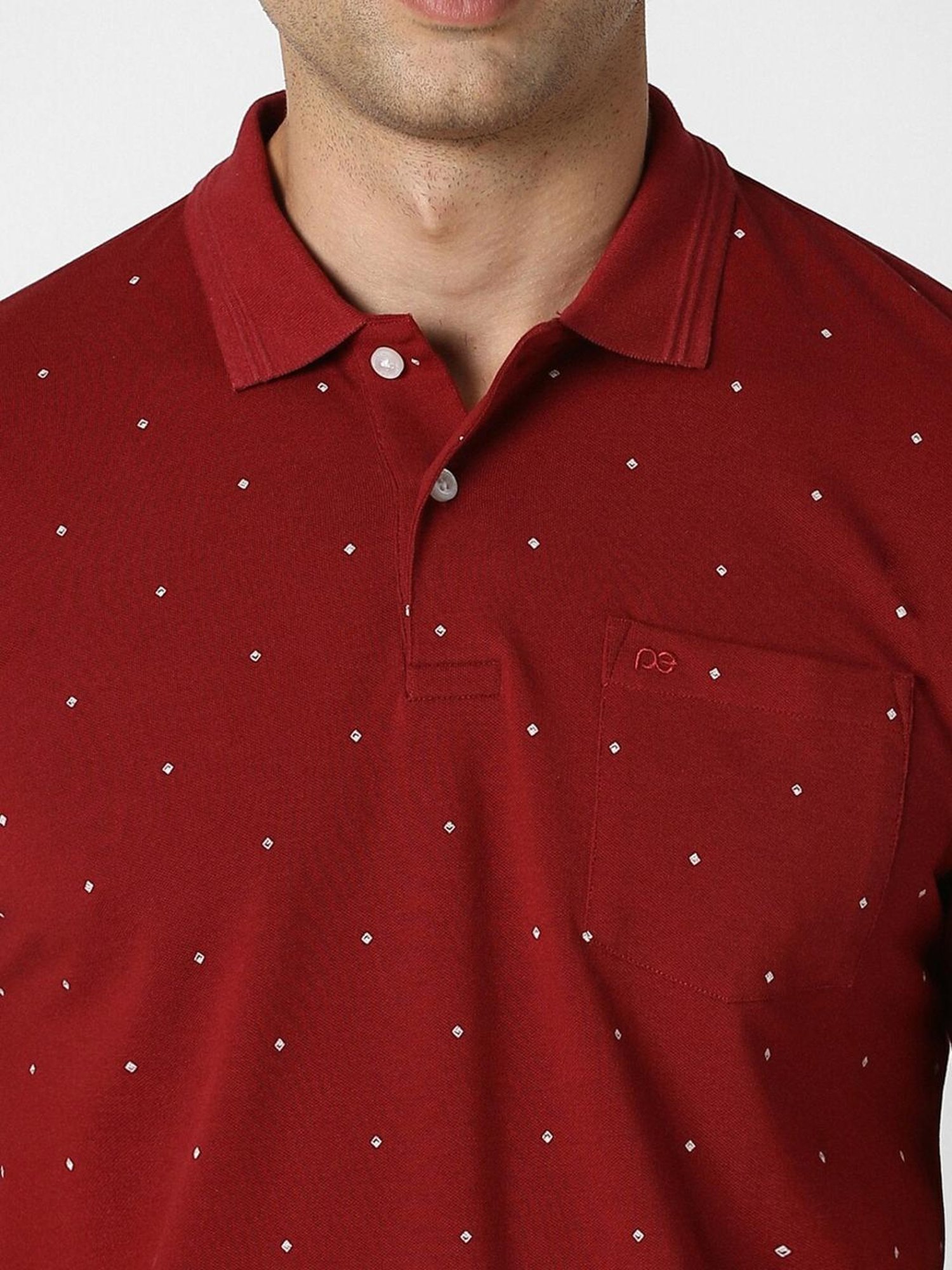 Peter England Red Regular Fit Printed Polo T-Shirt