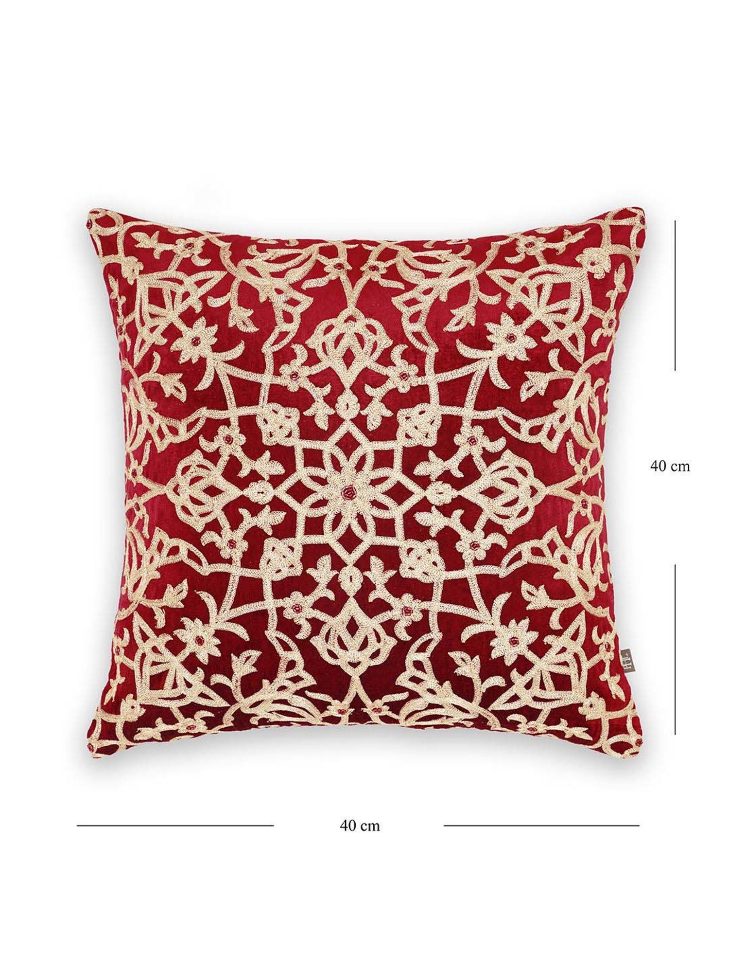 Pure Home and Living Red Cotton Embroidered Motif Cushion Cover